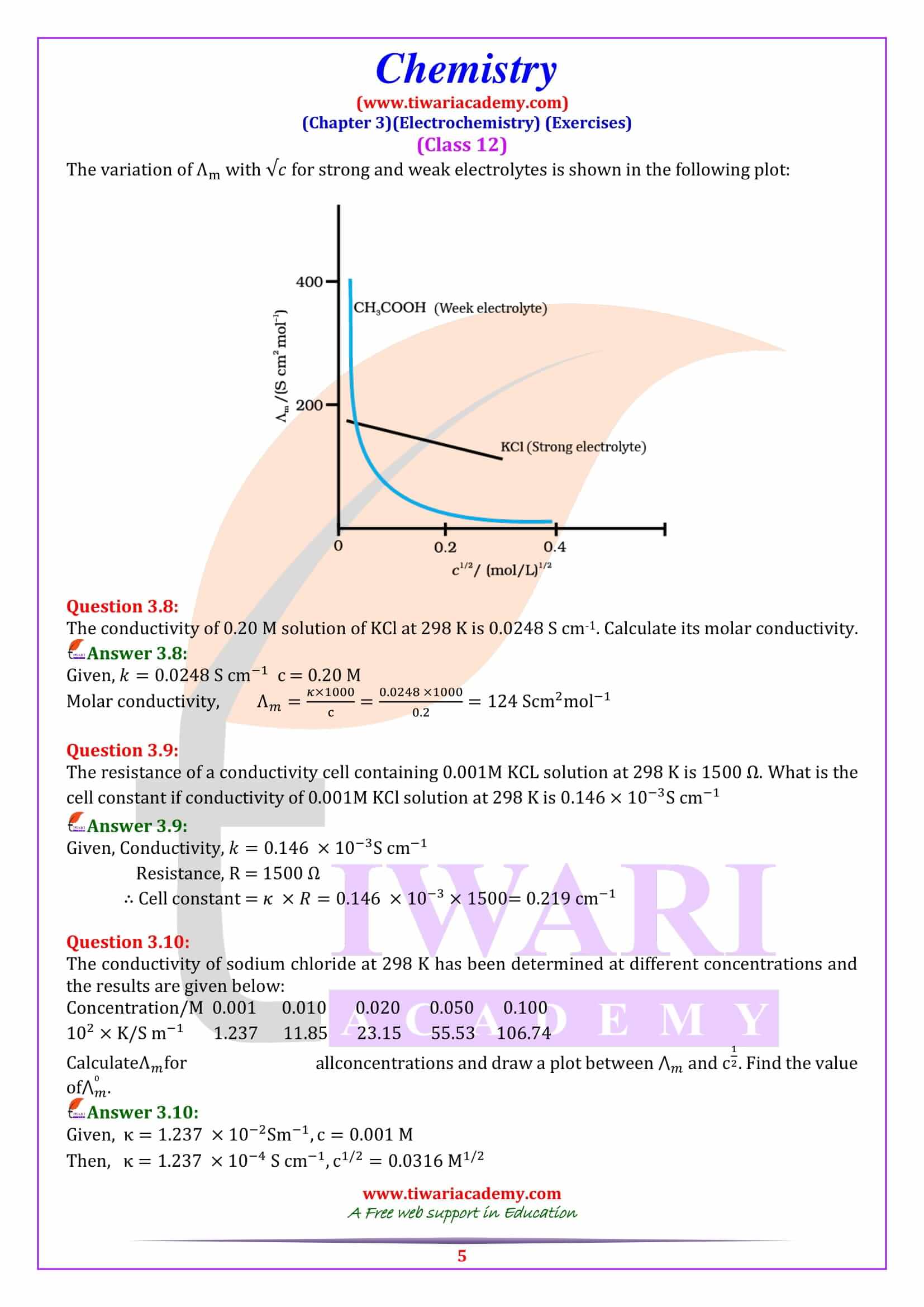 NCERT Solutions for Class 12 Chemistry Chapter 3 exercises