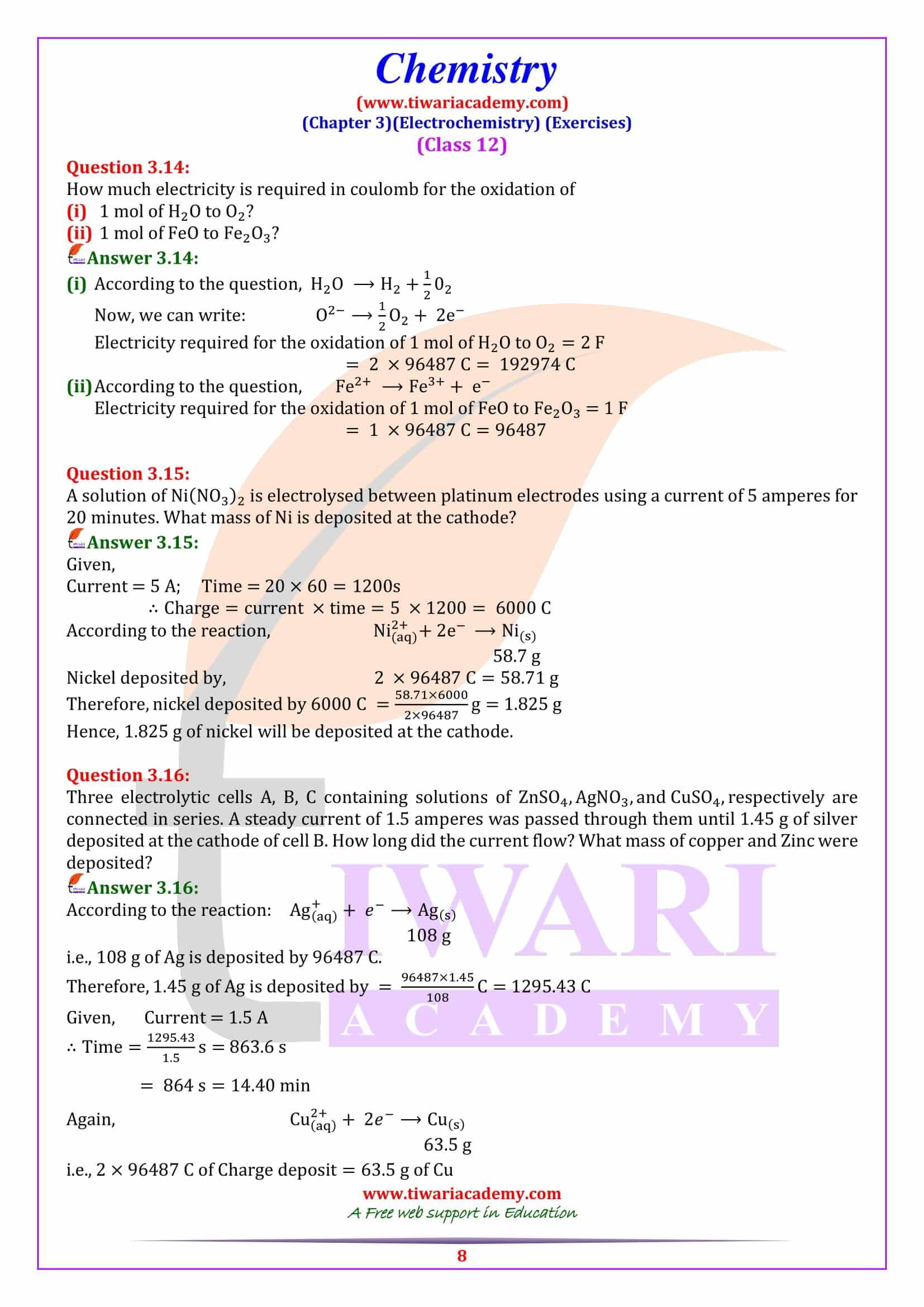 NCERT Solutions for Class 12 Chemistry Chapter 3 in English Medium