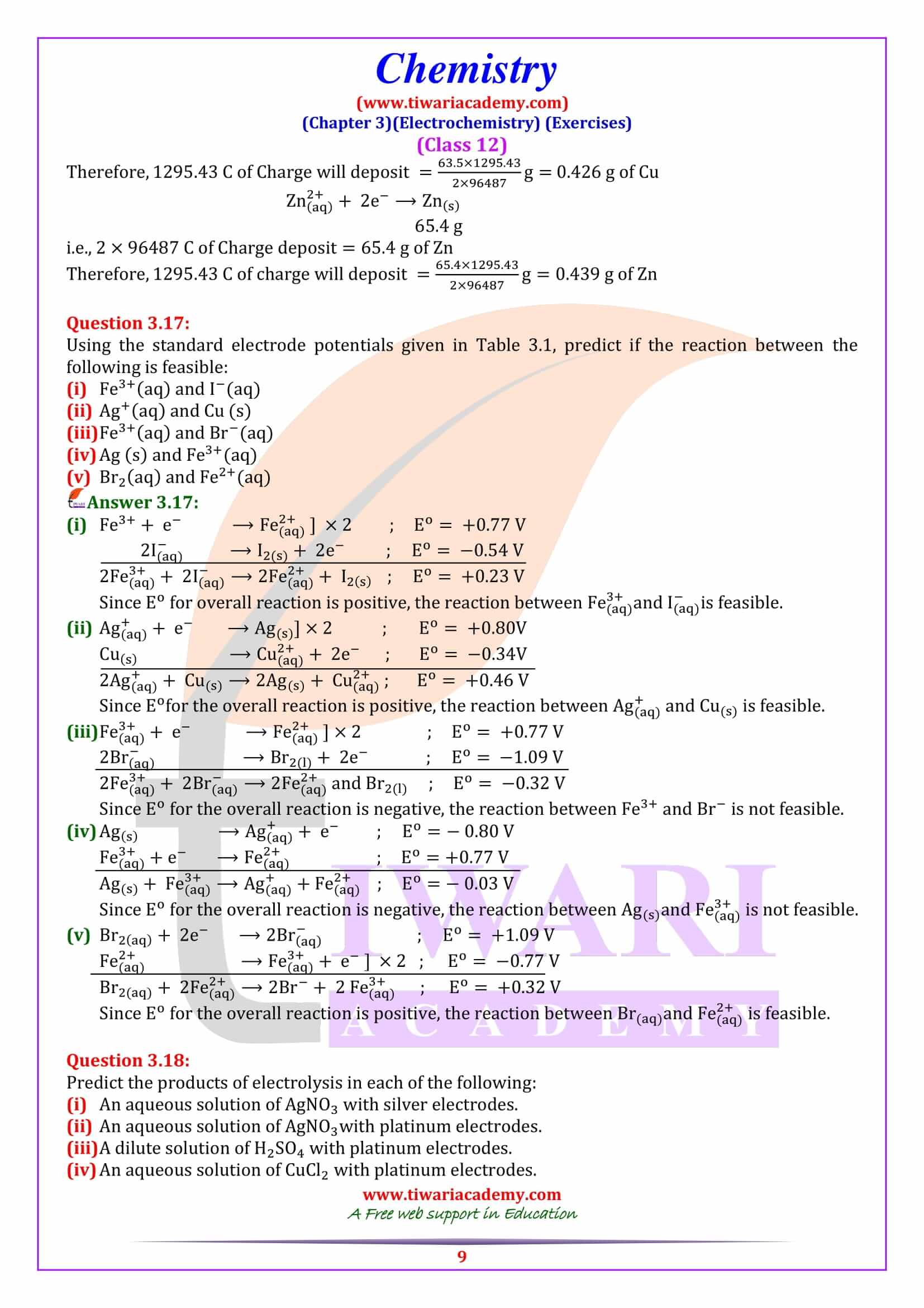 NCERT Solutions for Class 12 Chemistry Chapter 3 free download
