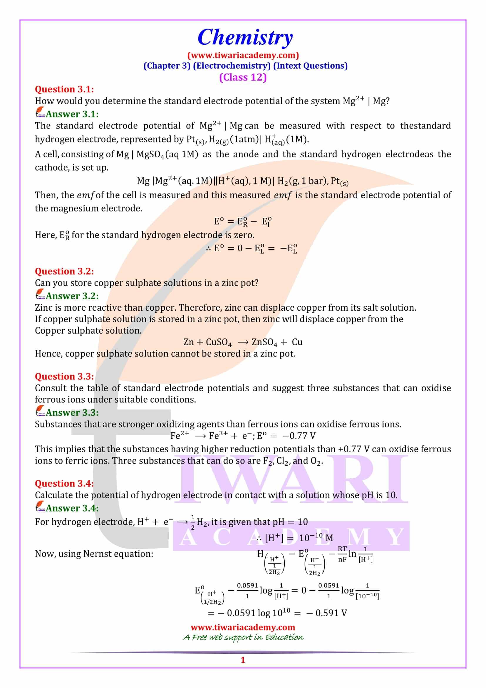 NCERT Solutions for Class 12 Chemistry Chapter 3 intext