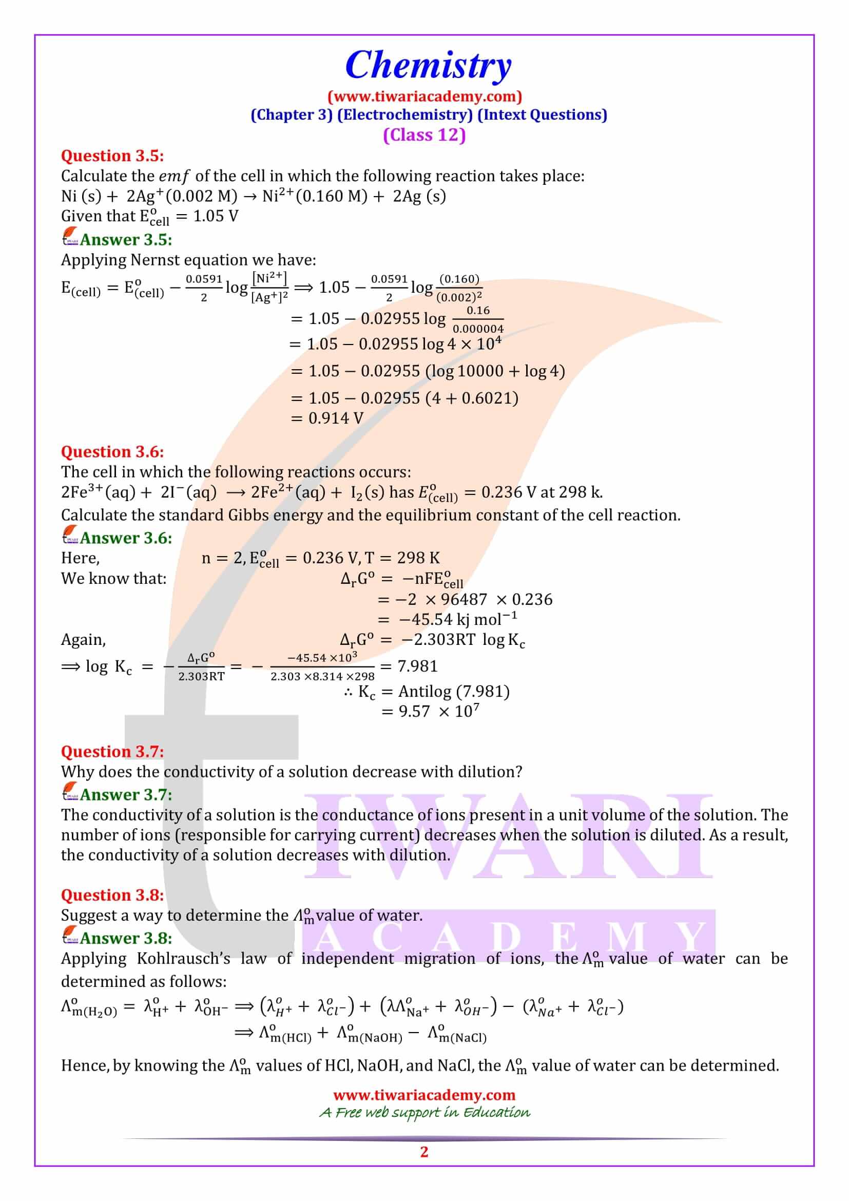 NCERT Solutions for Class 12 Chemistry Chapter 3 Intext question answers