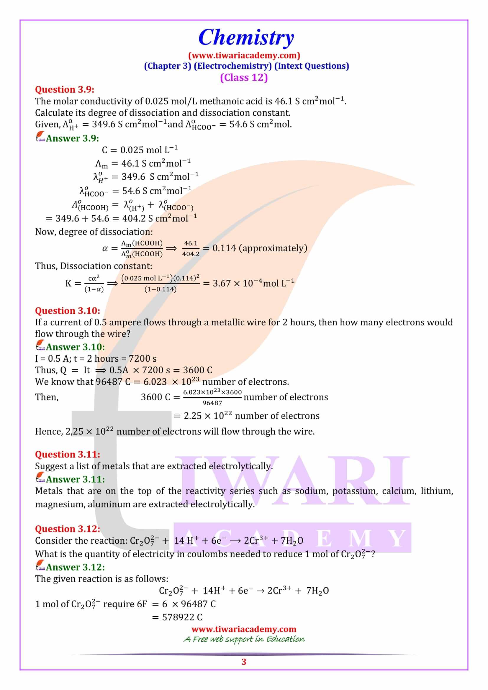 NCERT Solutions for Class 12 Chemistry Chapter 3 intext solutions