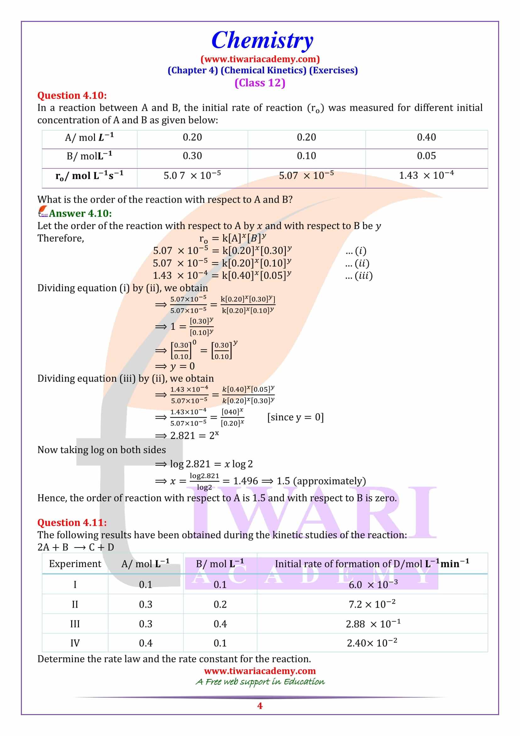 NCERT Solutions for Class 12 Chemistry Chapter 4 QA