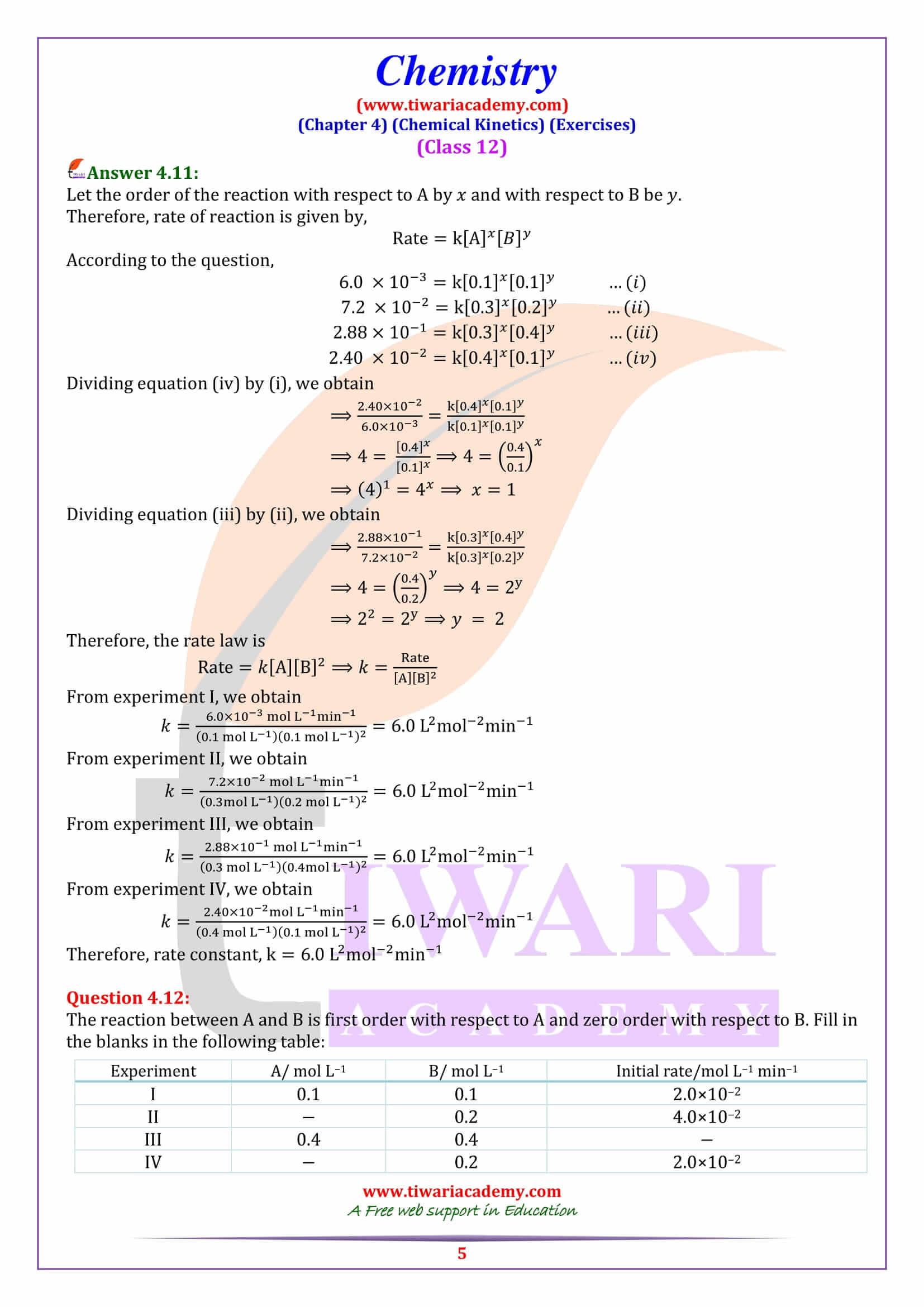 NCERT Solutions for Class 12 Chemistry Chapter 4 exercise answers