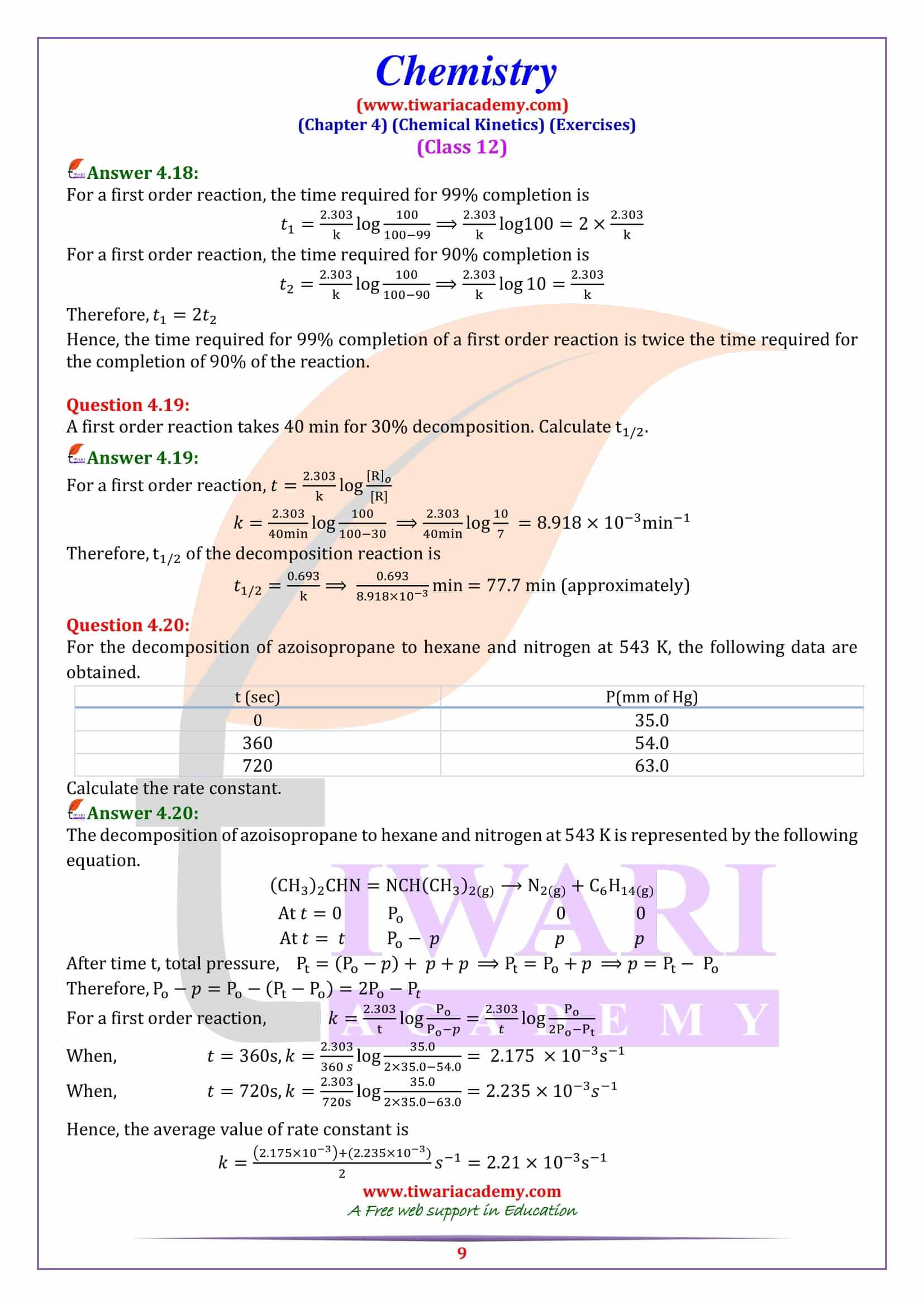 Class 12 Chemistry Chapter 4 Exercise Solutions