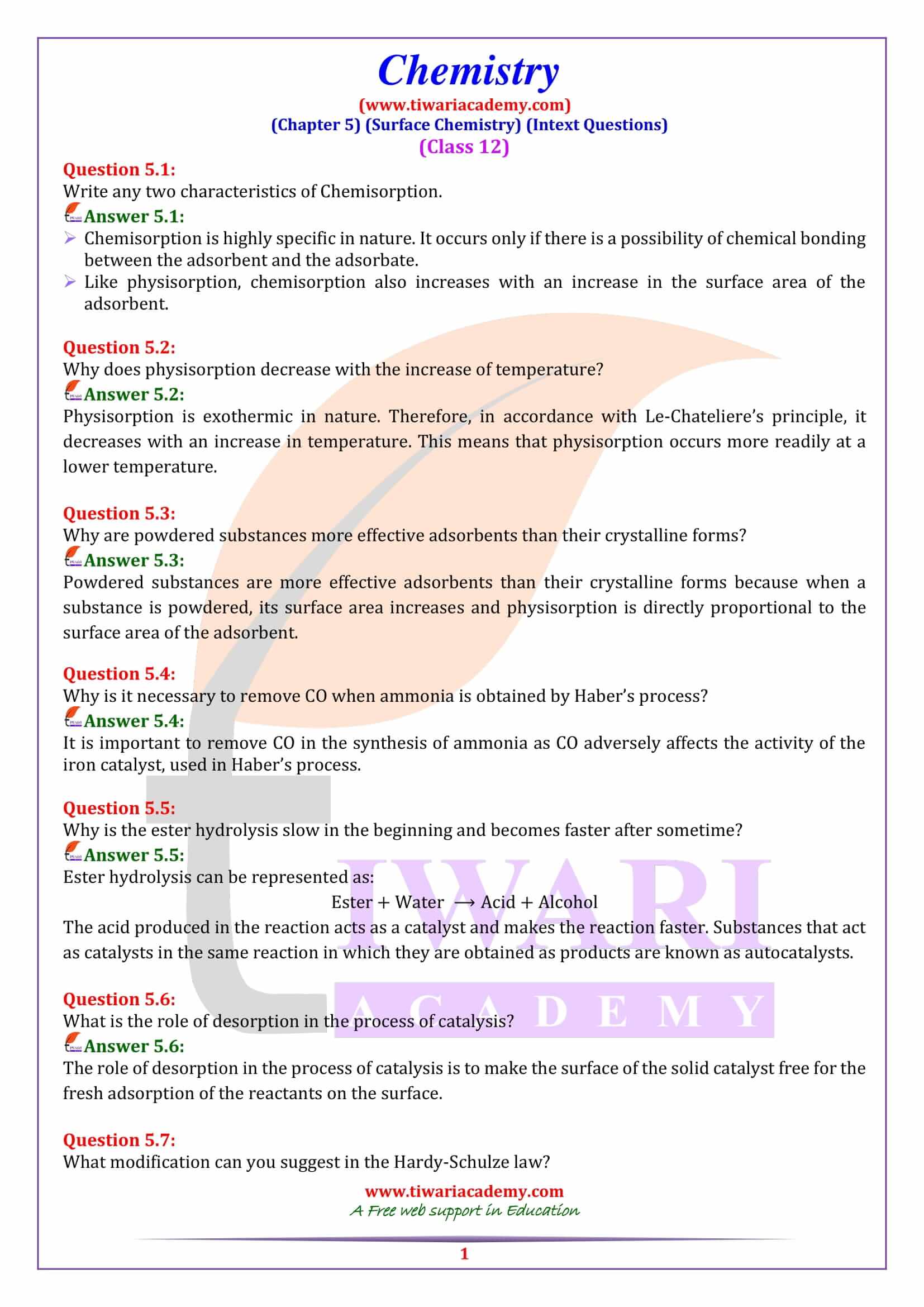 NCERT Solutions for Class 12 Chemistry Chapter 5 Intext answers