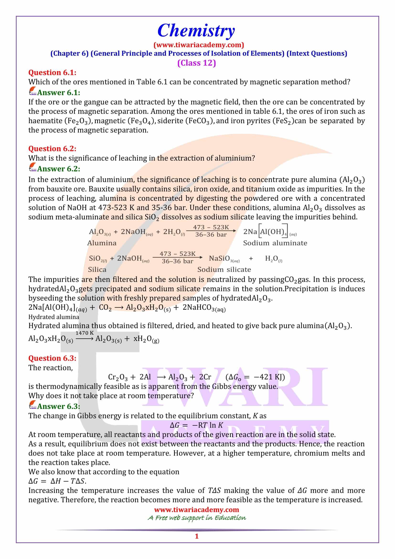 NCERT Solutions for Class 12 Chemistry Chapter 6 Intext