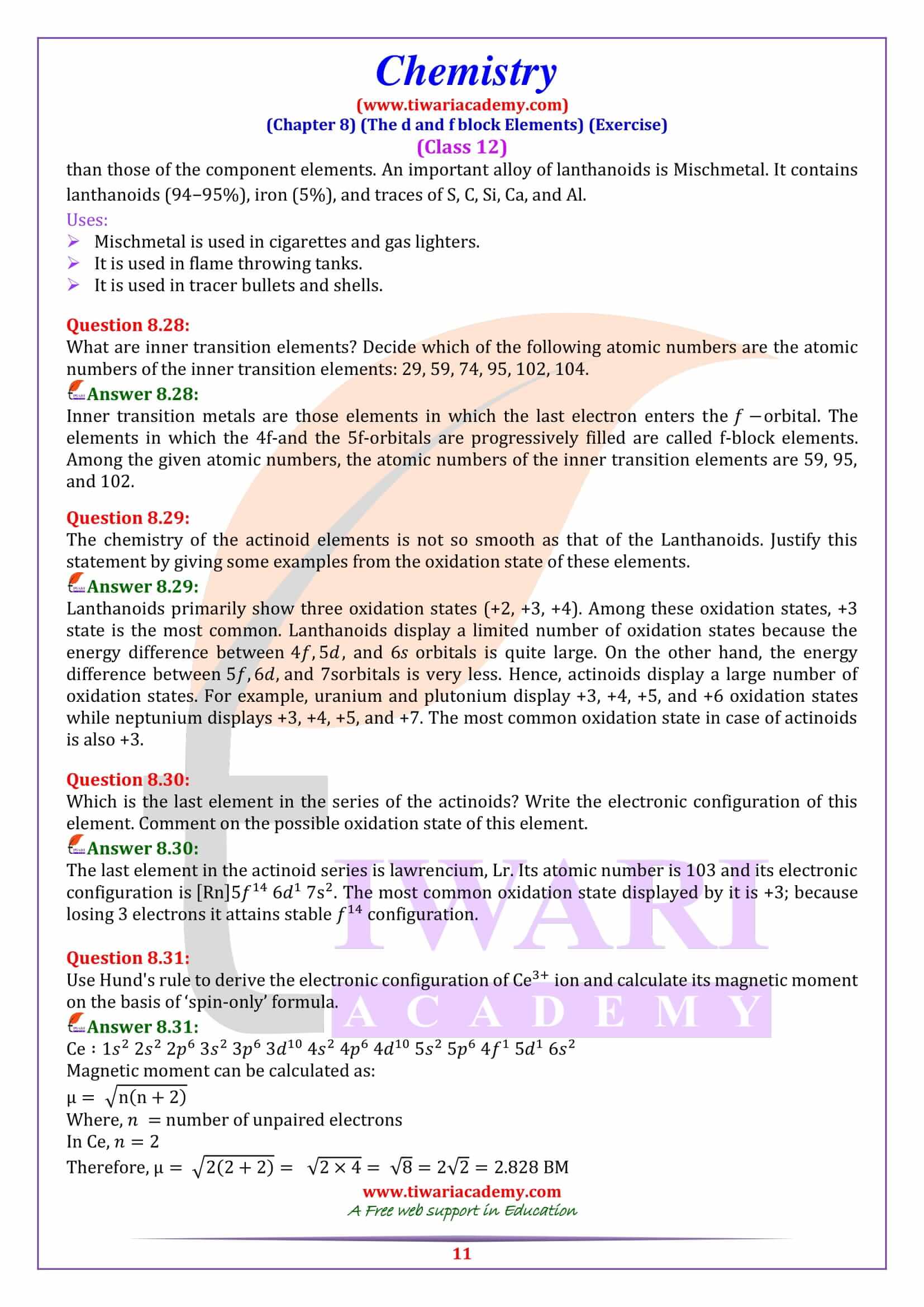 NCERT Solutions for Class 12 Chemistry Chapter 8 in Hindi and English