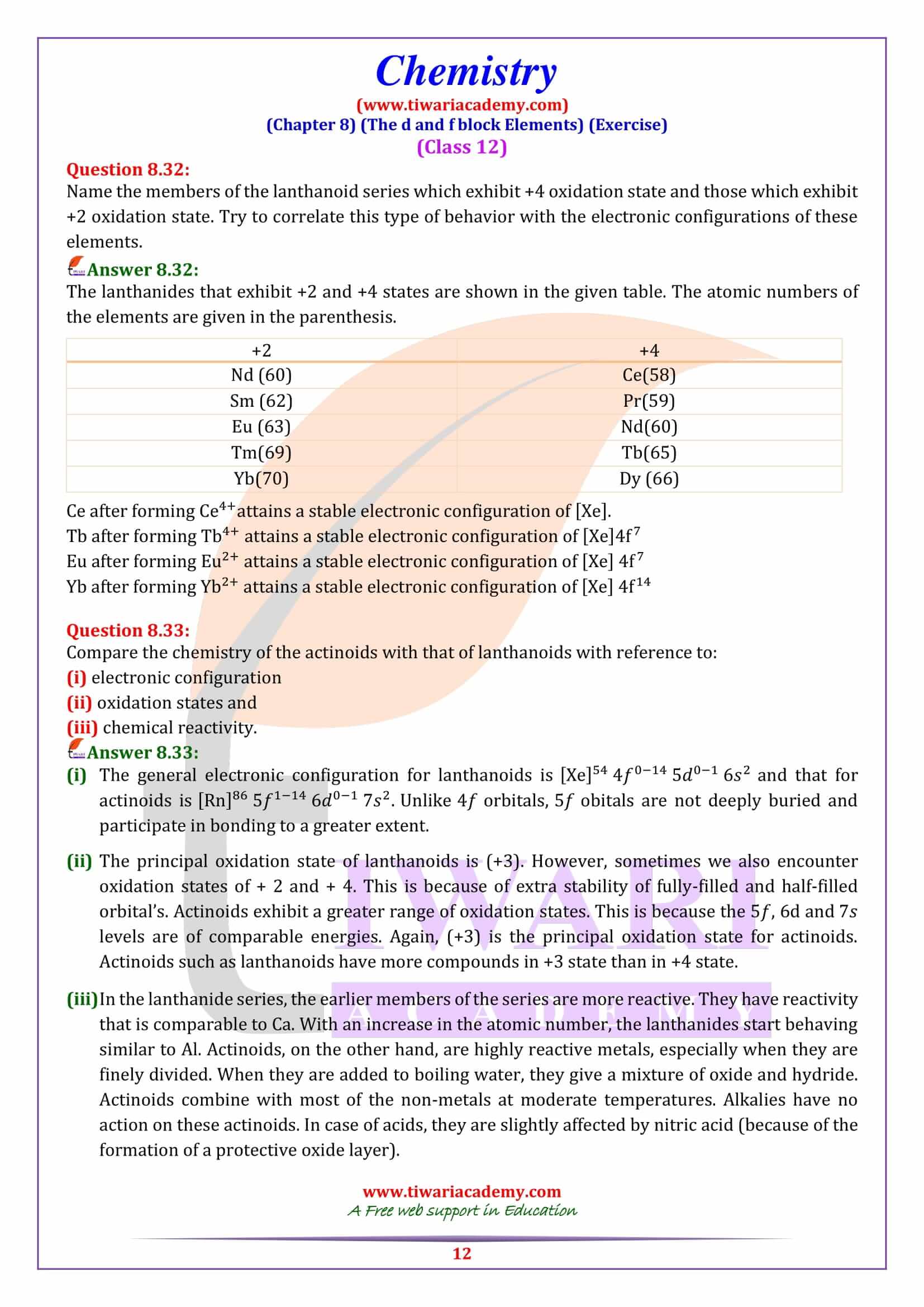 NCERT Solutions for Class 12 Chemistry Chapter 8 in English Medium