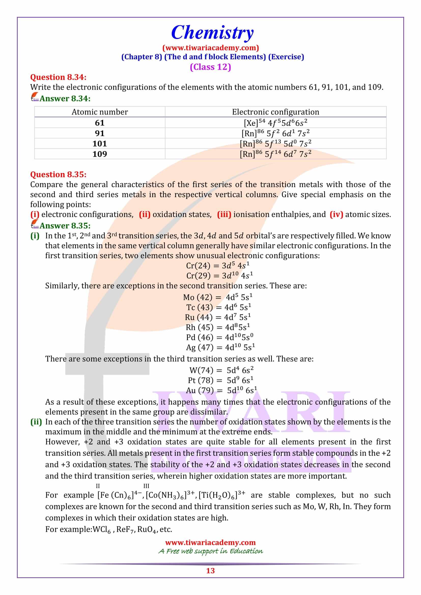 NCERT Solutions for Class 12 Chemistry Chapter 8 textbook answers