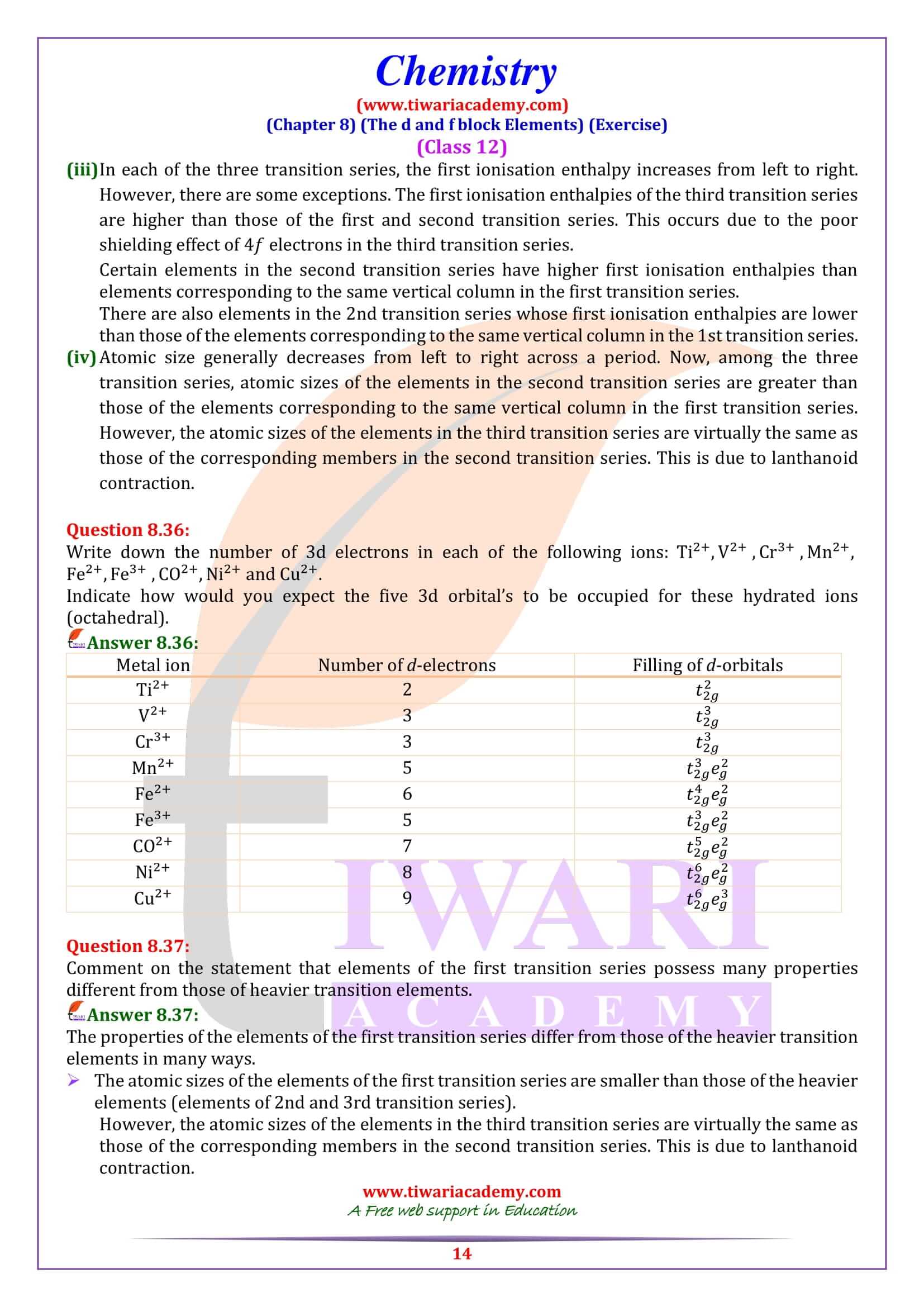 NCERT Solutions for Class 12 Chemistry Chapter 8 book exercises