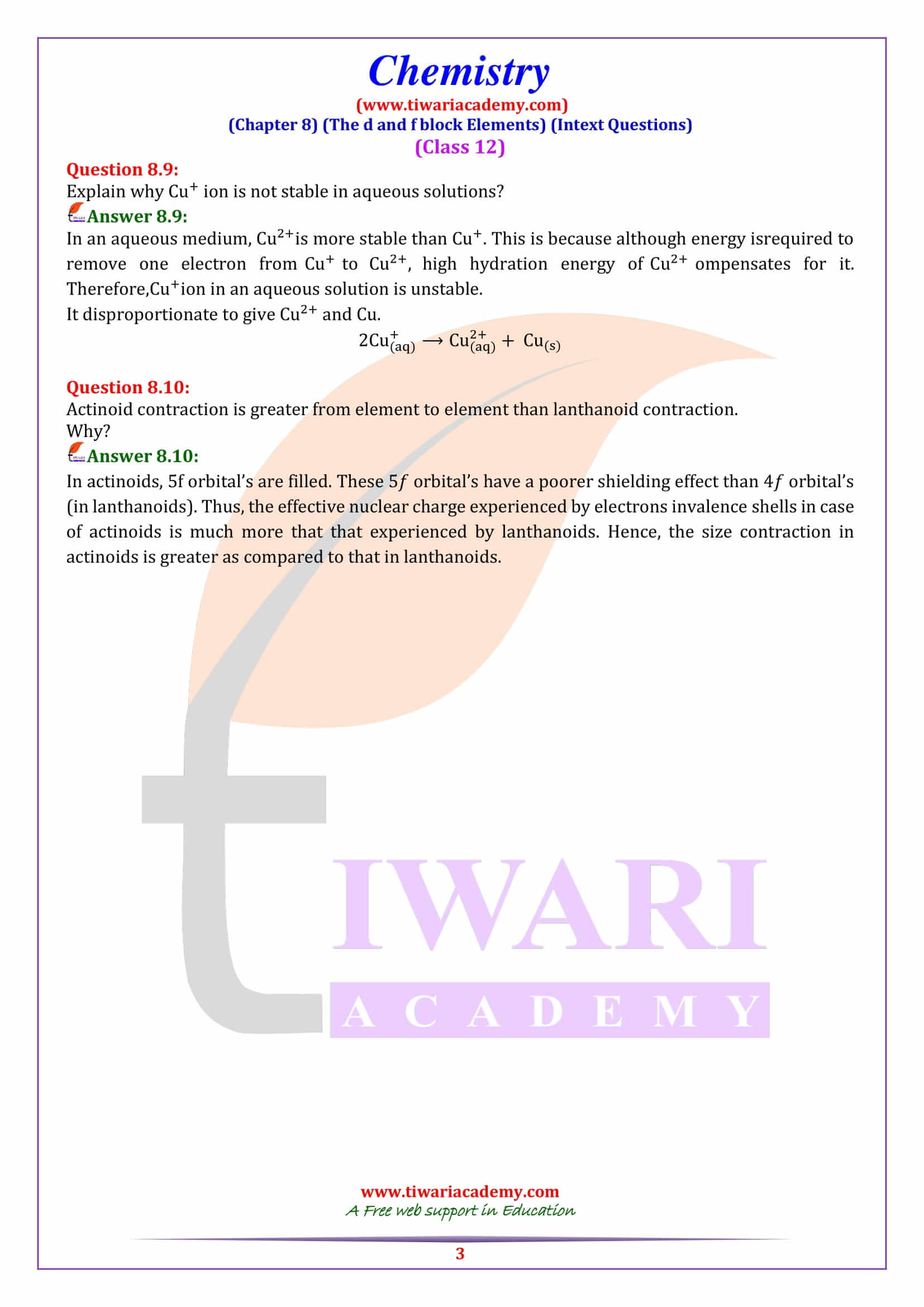 NCERT Solutions for Class 12 Chemistry Chapter 8 Intext