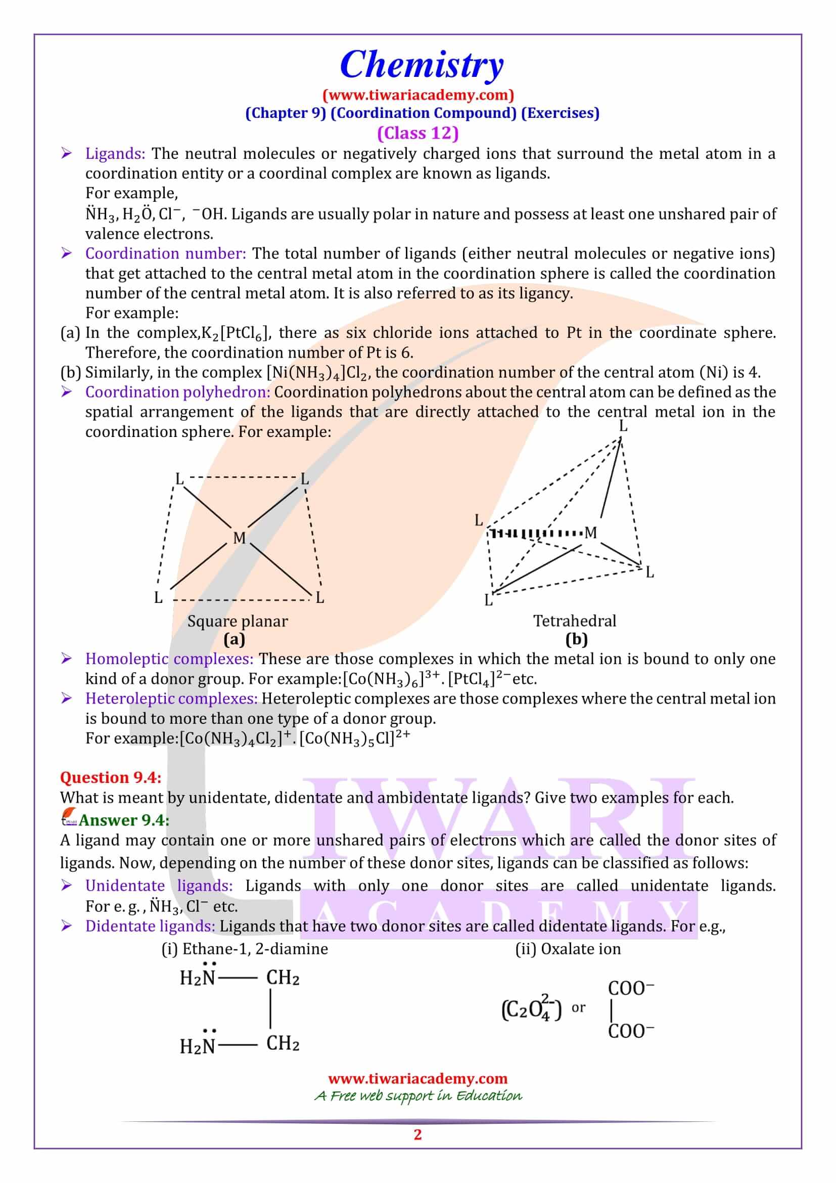 Class 12 Chemistry Chapter 9 Coordination Compounds