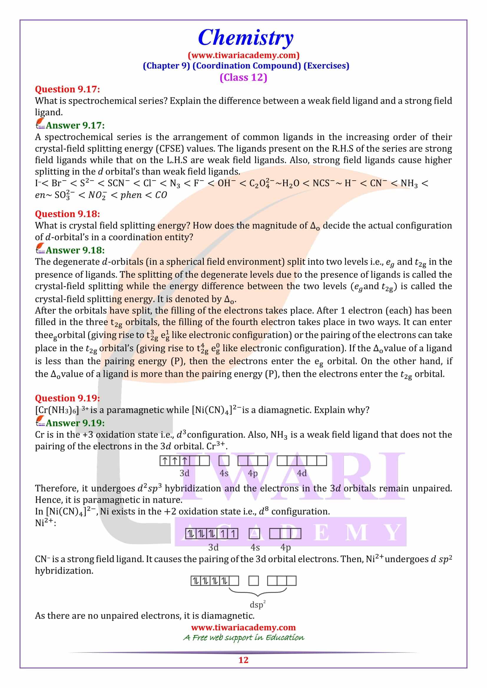 NCERT Solutions for Class 12 Chemistry Chapter 9 with extra questions