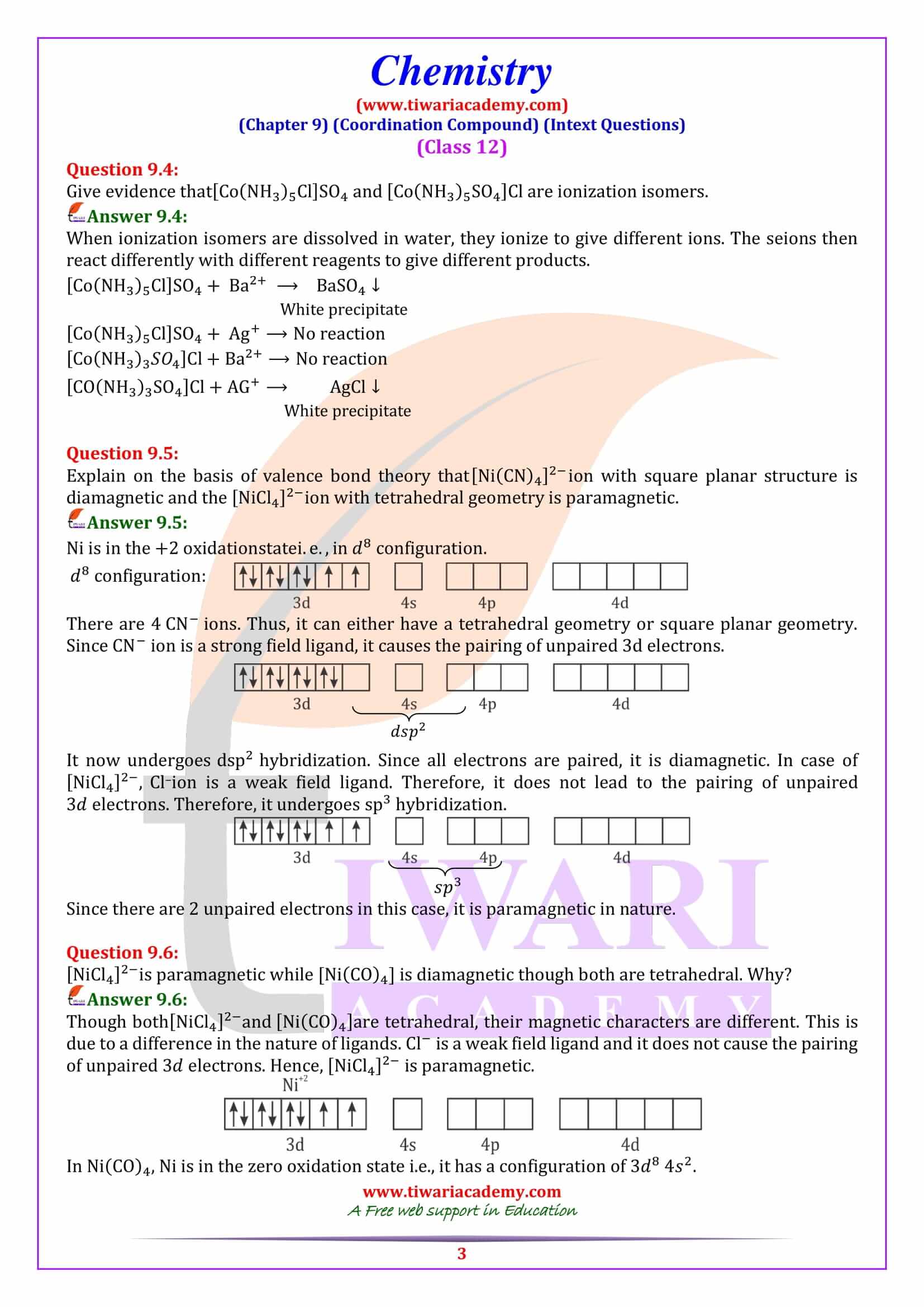 NCERT Solutions for Class 12 Chemistry Chapter 9 Intext Answers