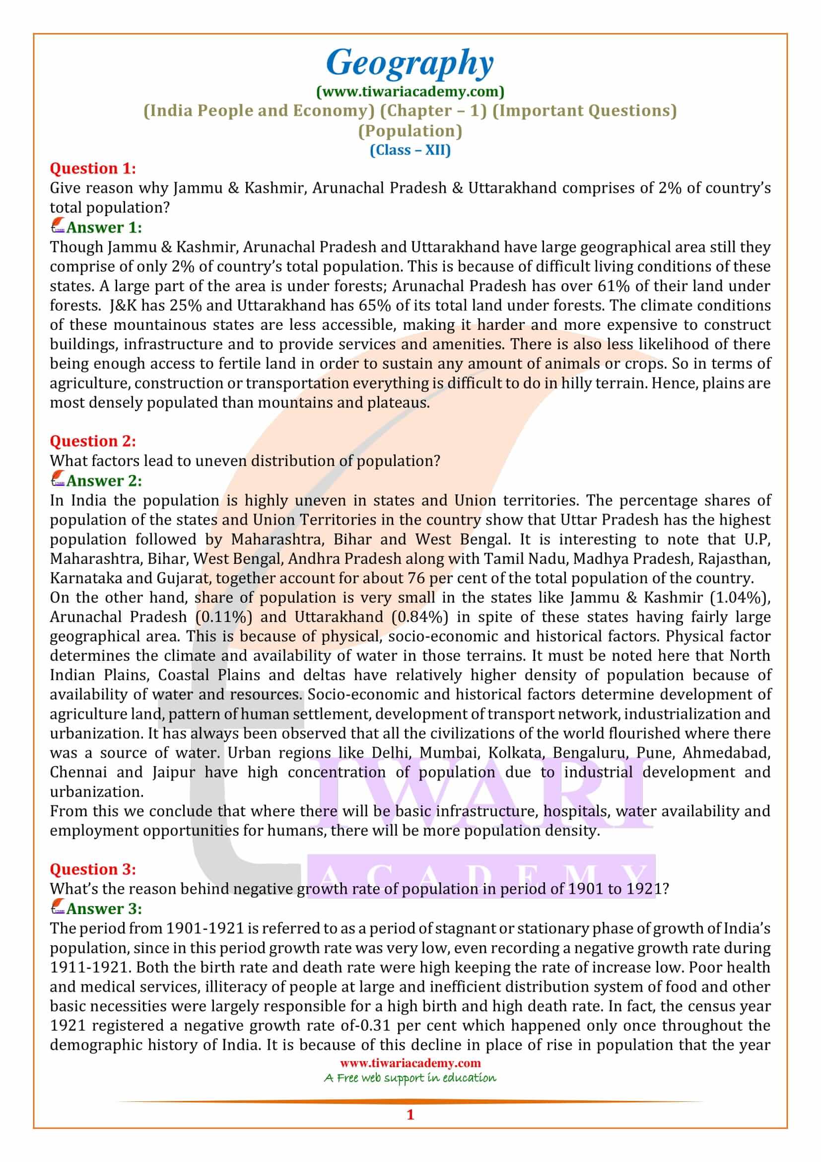 Class 12 Geography Chapter 1 Important Answers