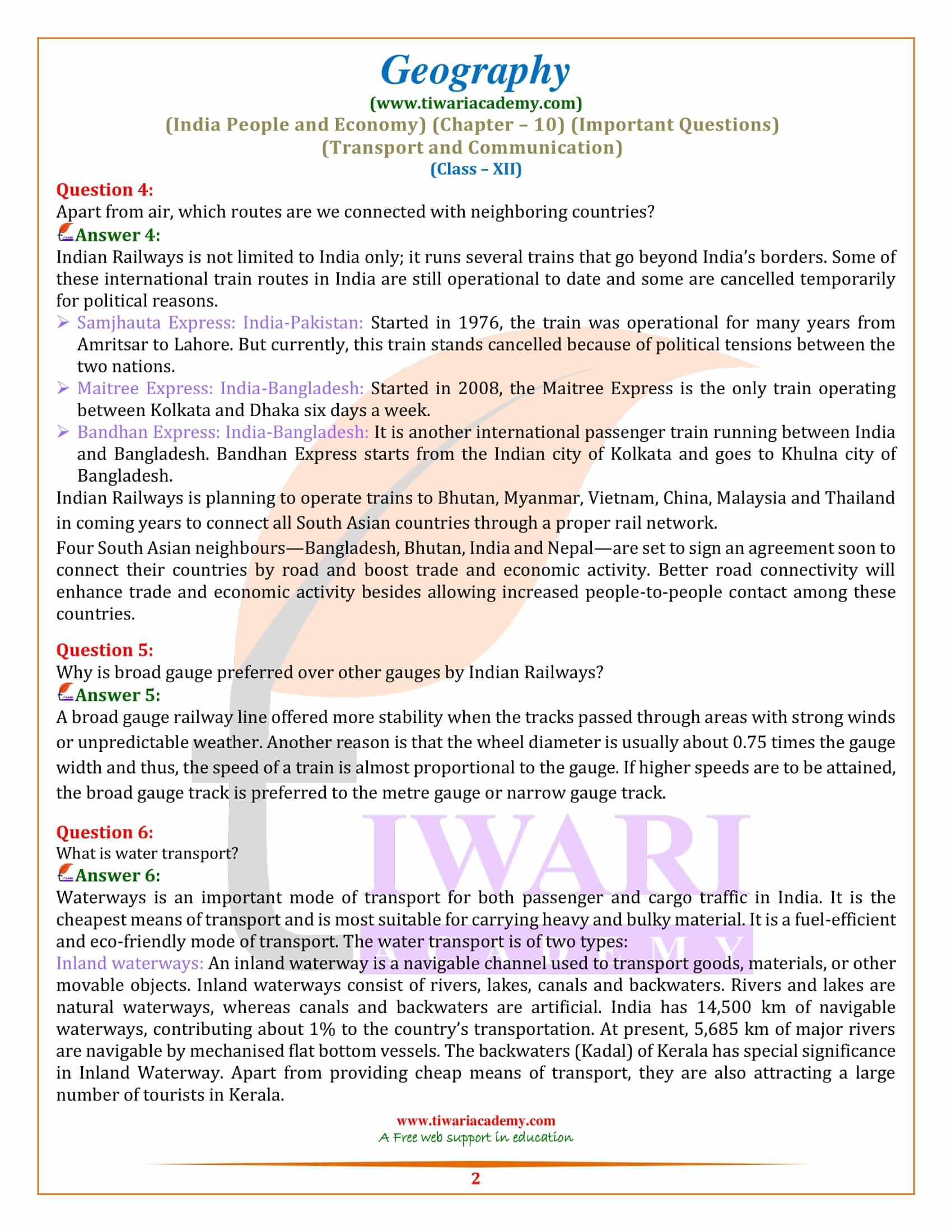 Class 12 Geography Chapter 10 Extra Questions