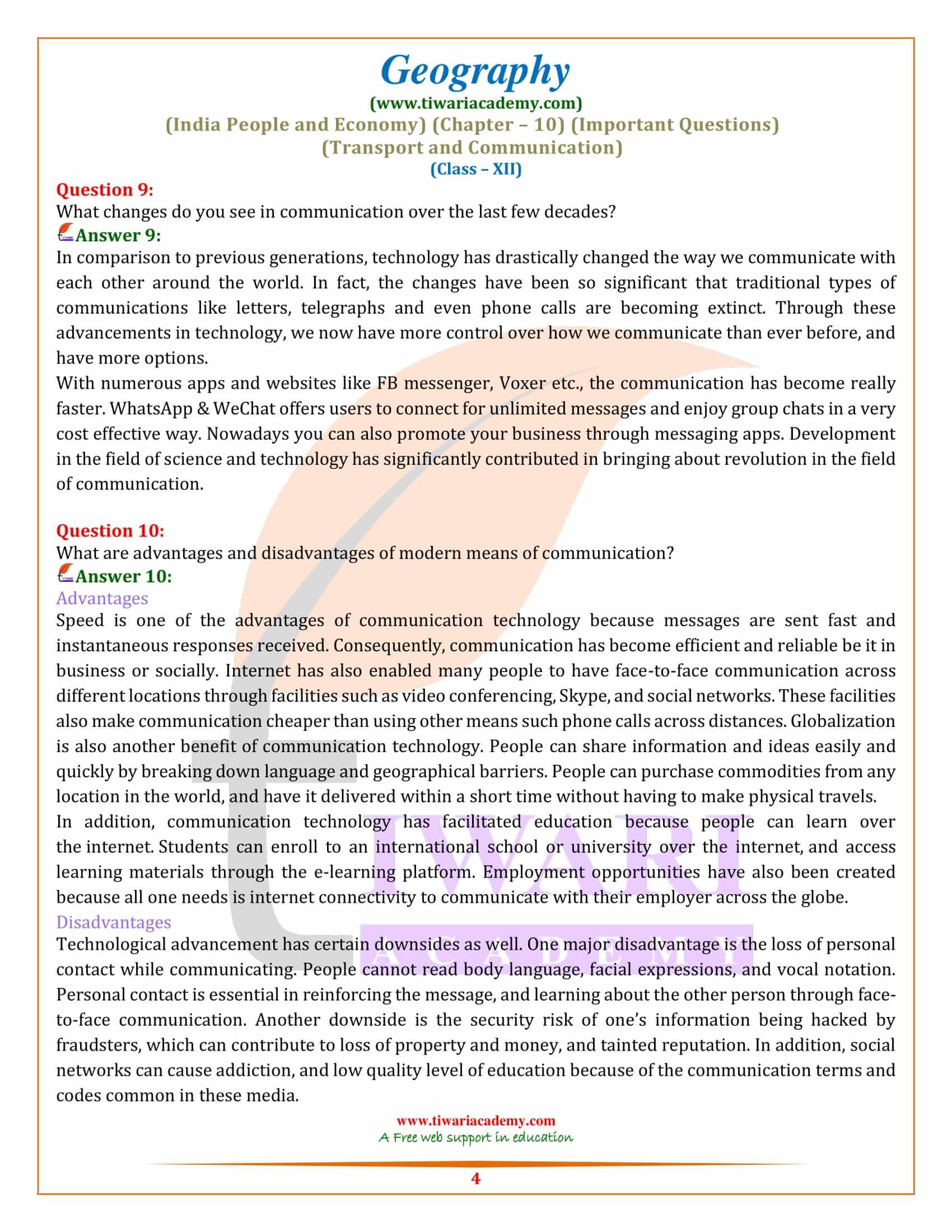 Class 12 Geography Chapter 10 Important Extra Questions