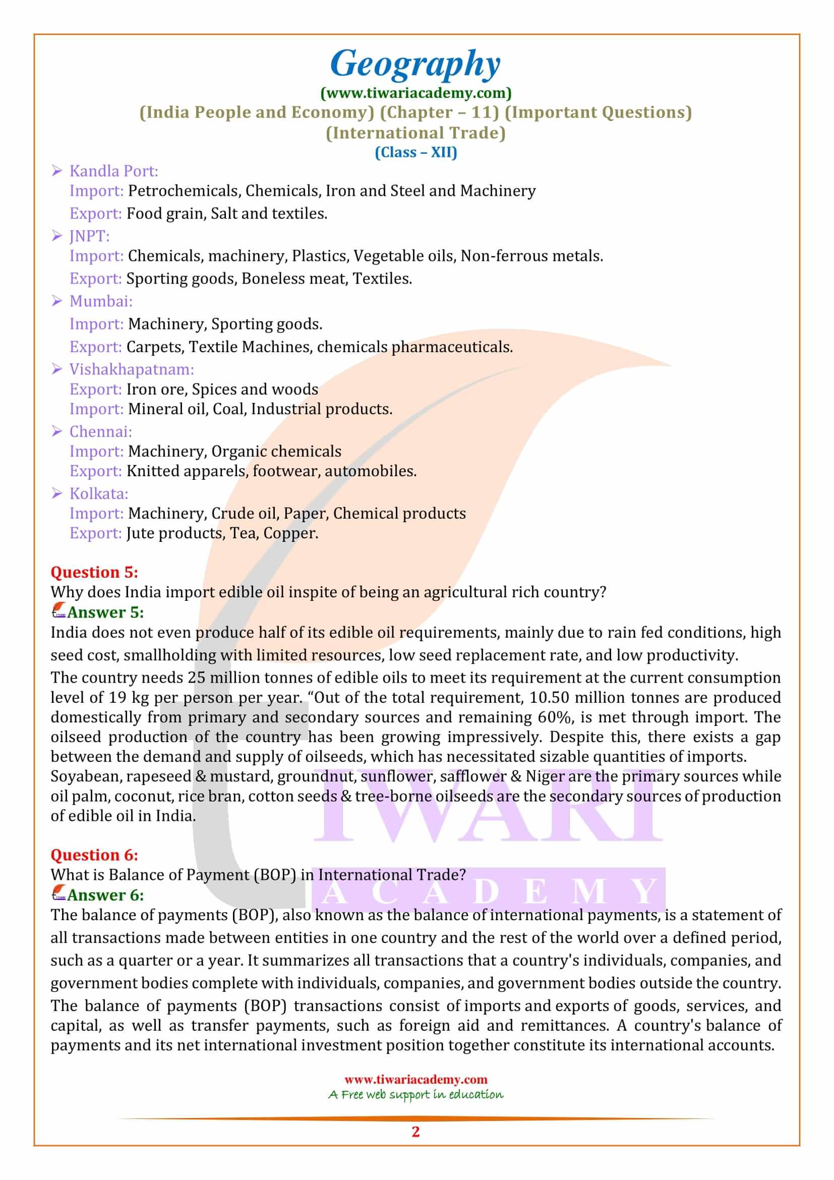 Class 12 Geography Chapter 11 Extra Questions