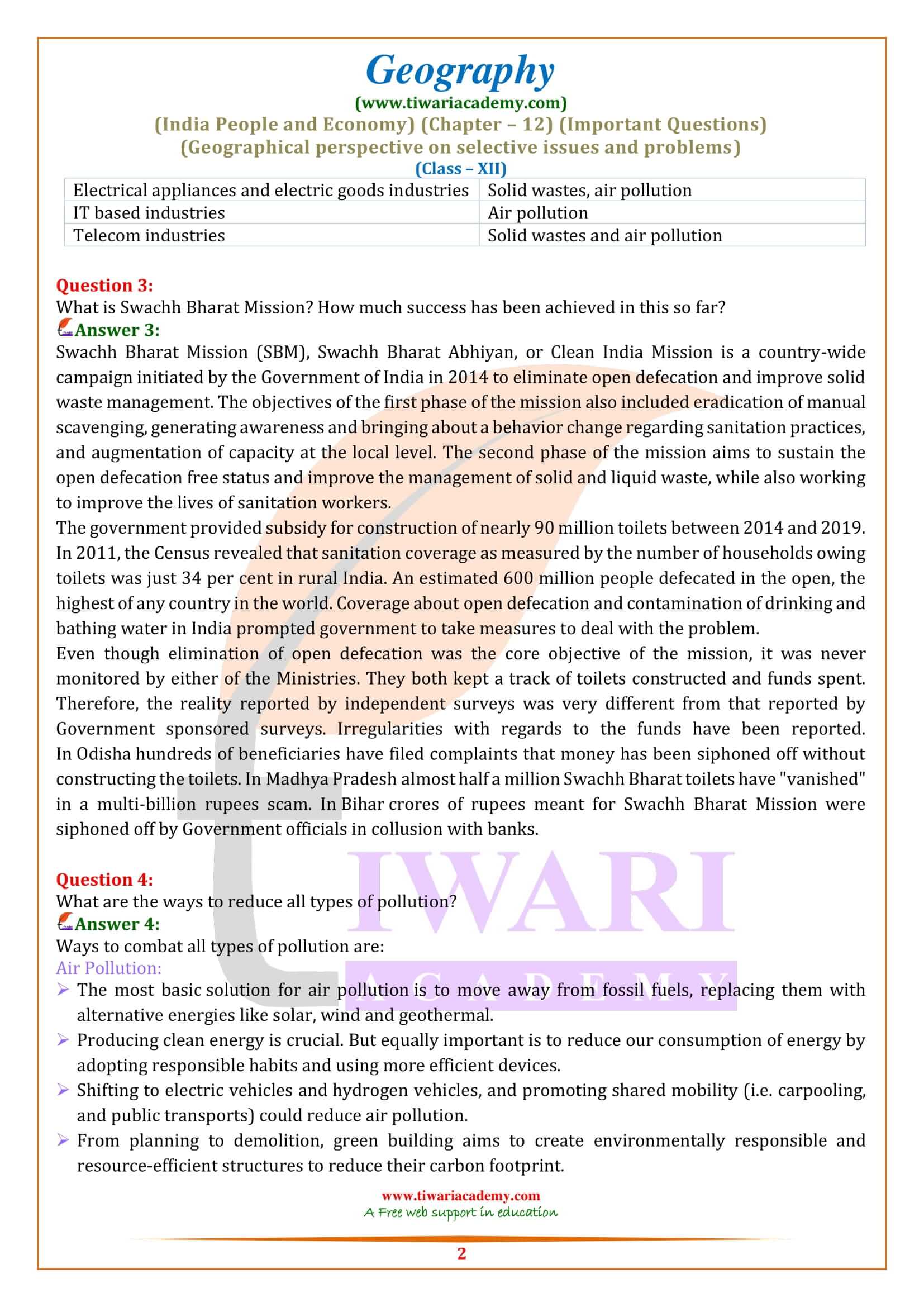 Class 12 Geography Chapter 12 Important Extra Questions