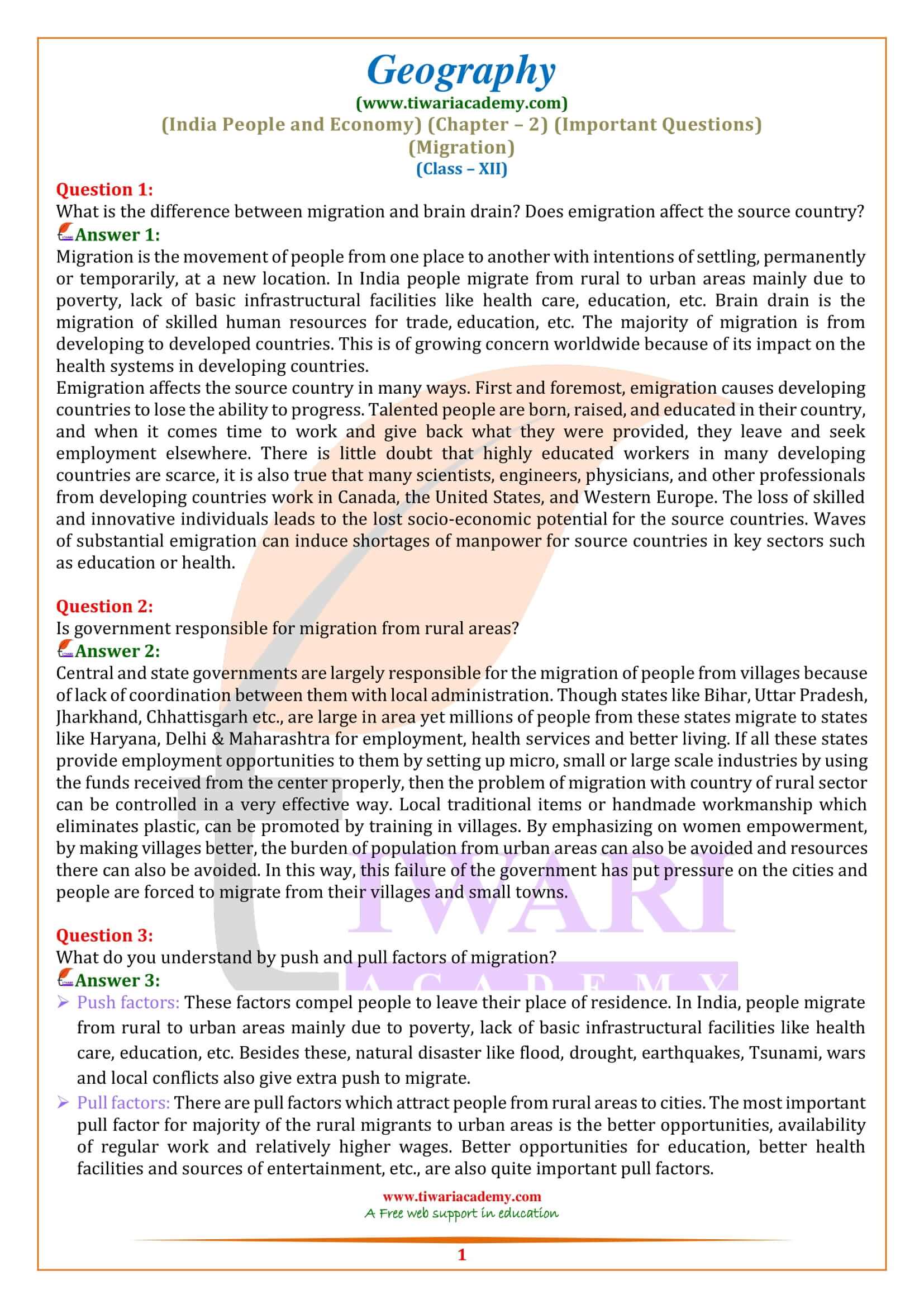 Class 12 Geography Chapter 2 Extra Questions