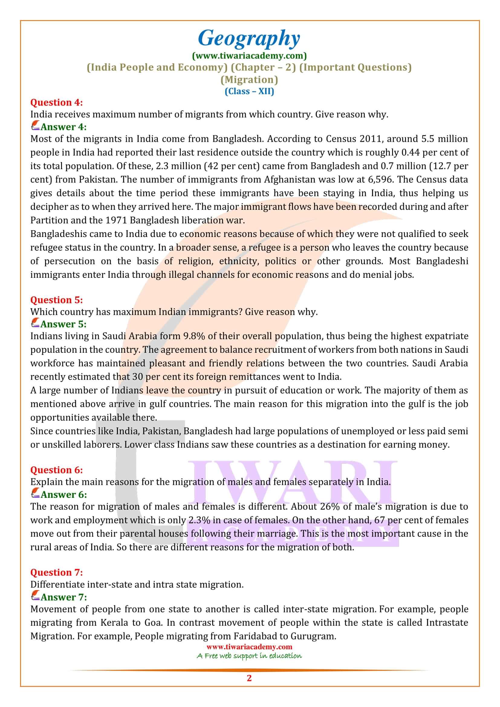 Class 12 Geography Chapter 2 Important Question Answers