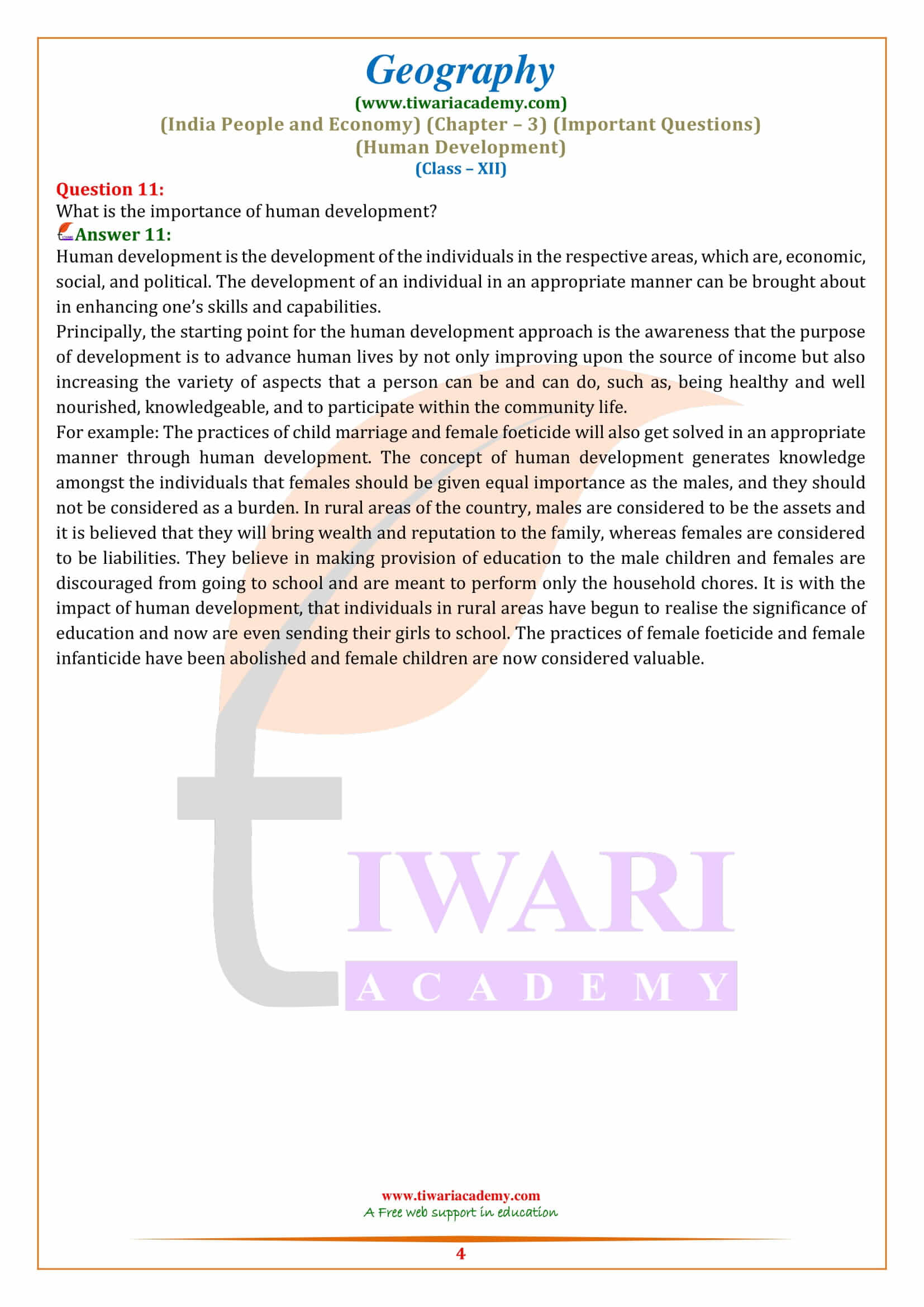 Class 12 Geography Chapter 3 Important Extra Questions