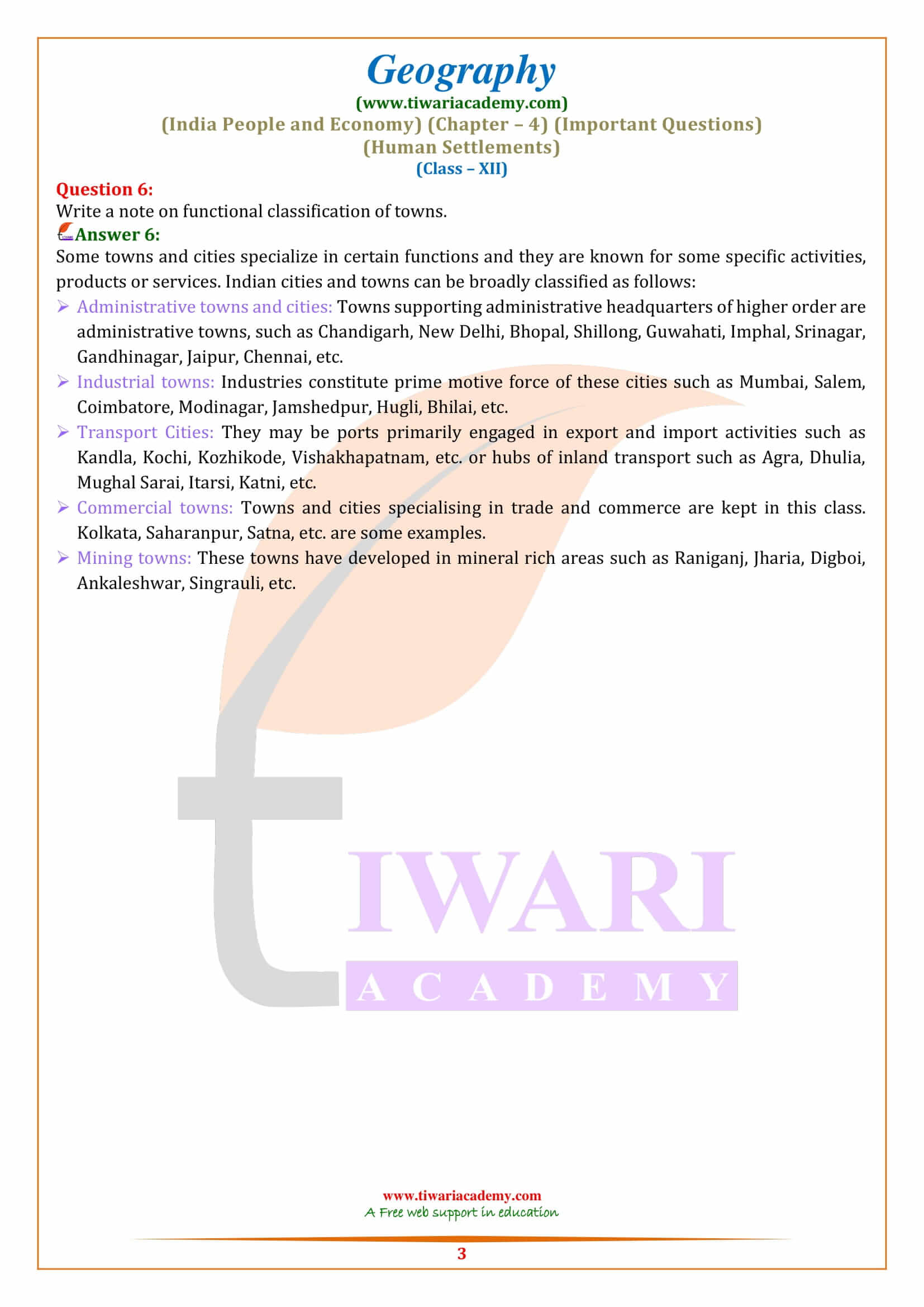 Class 12 Geography Part 2 Chapter 4 Extra Question Answers