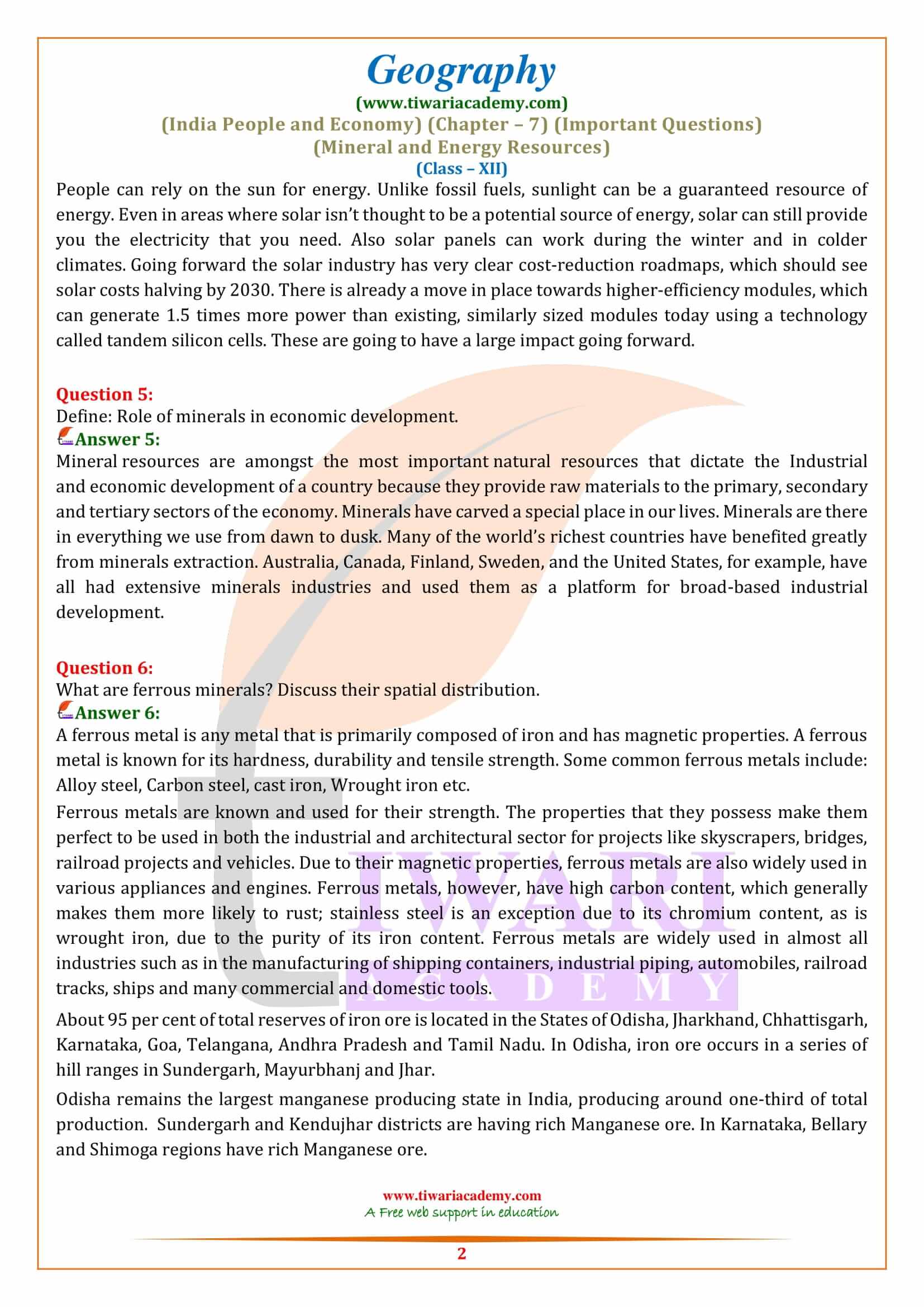 Class 12 Geography Chapter 7 Extra Questions