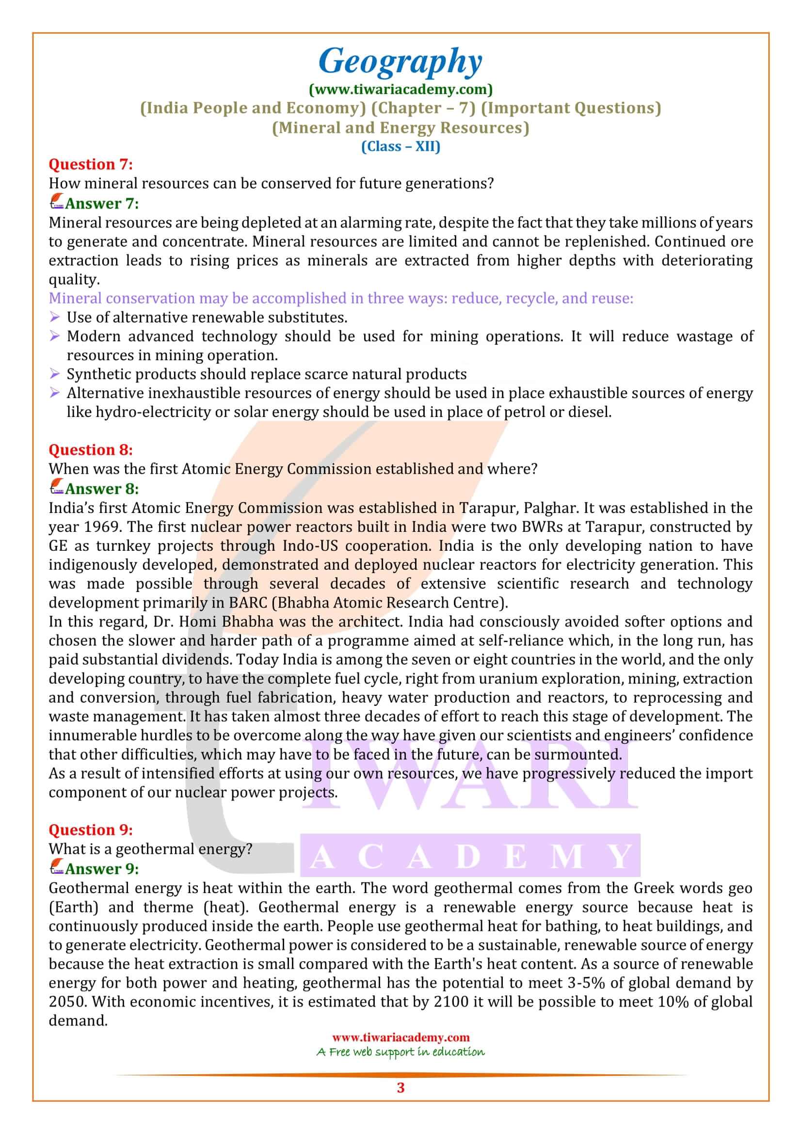 Class 12 Geography Chapter 7 Extra Question Answers