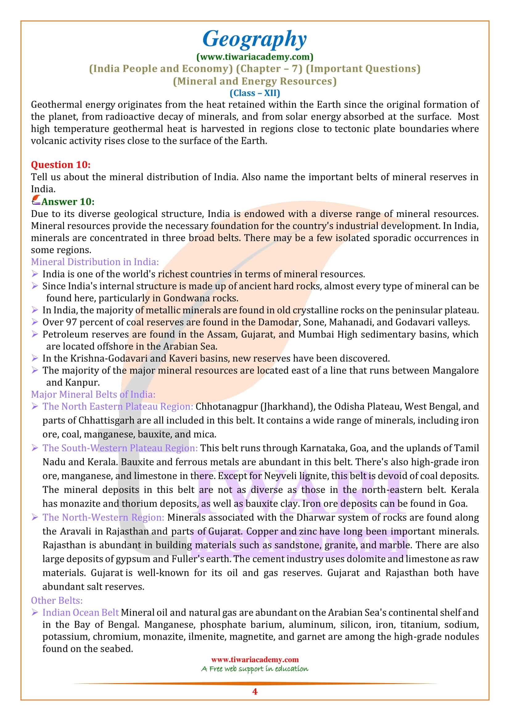 Class 12 Geography Chapter 7 Important Extra Questions