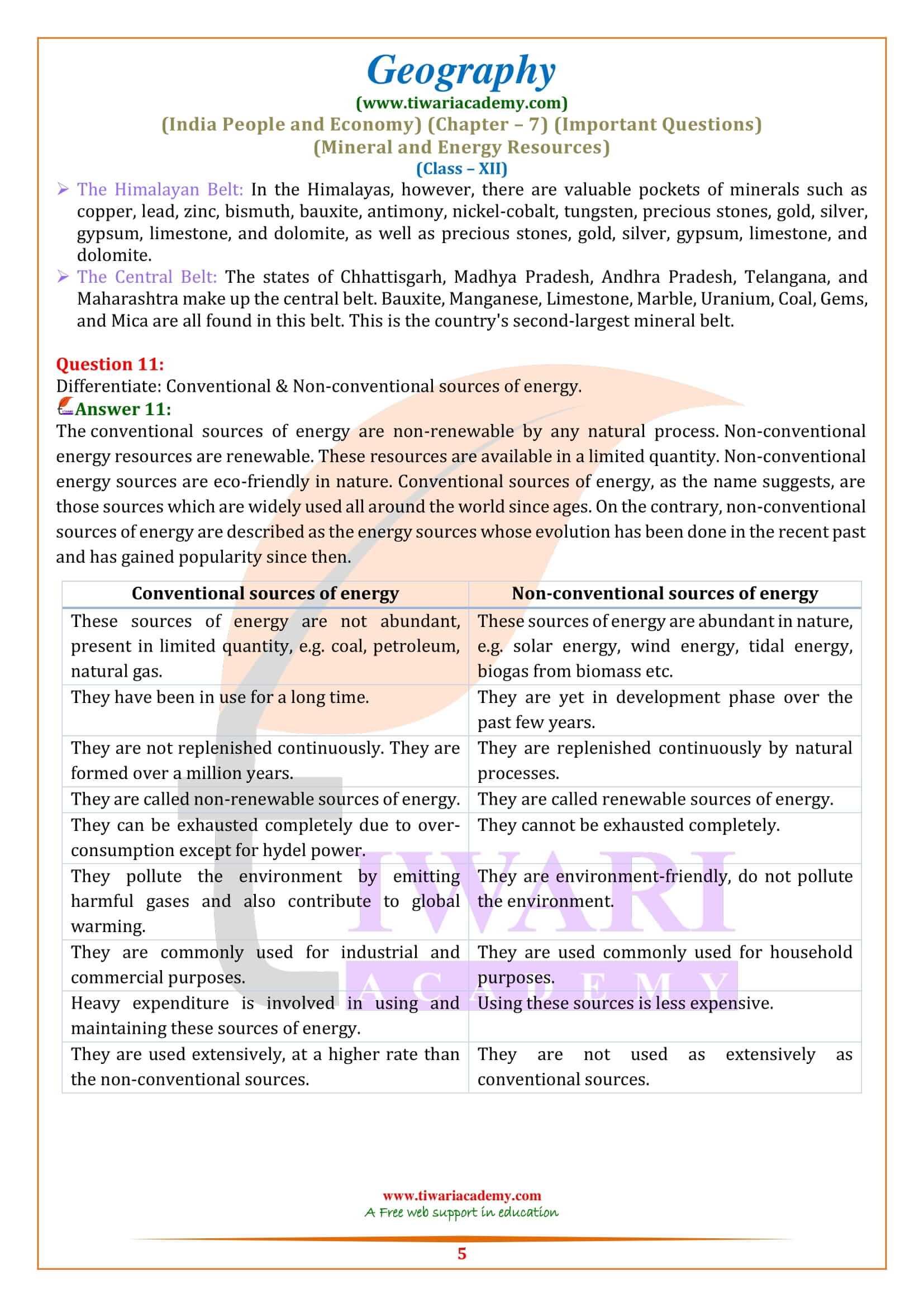 Class 12 Geography Chapter 7 Important Extra Question Answers