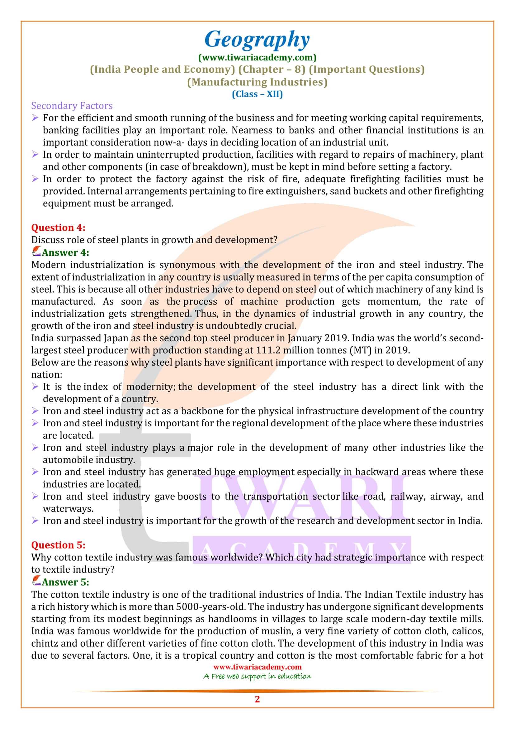 Class 12 Geography Chapter 8 Extra Questions