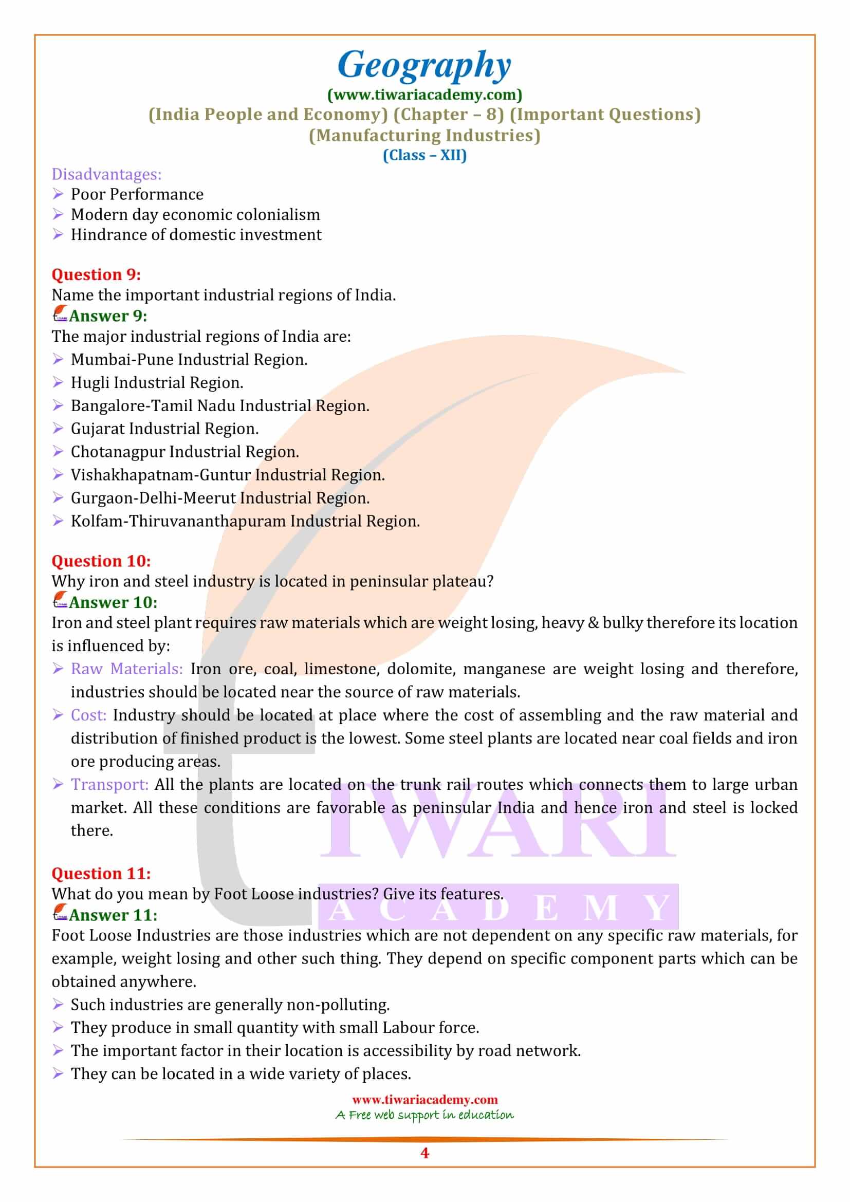 Class 12 Geography Chapter 8 Important Extra Questions