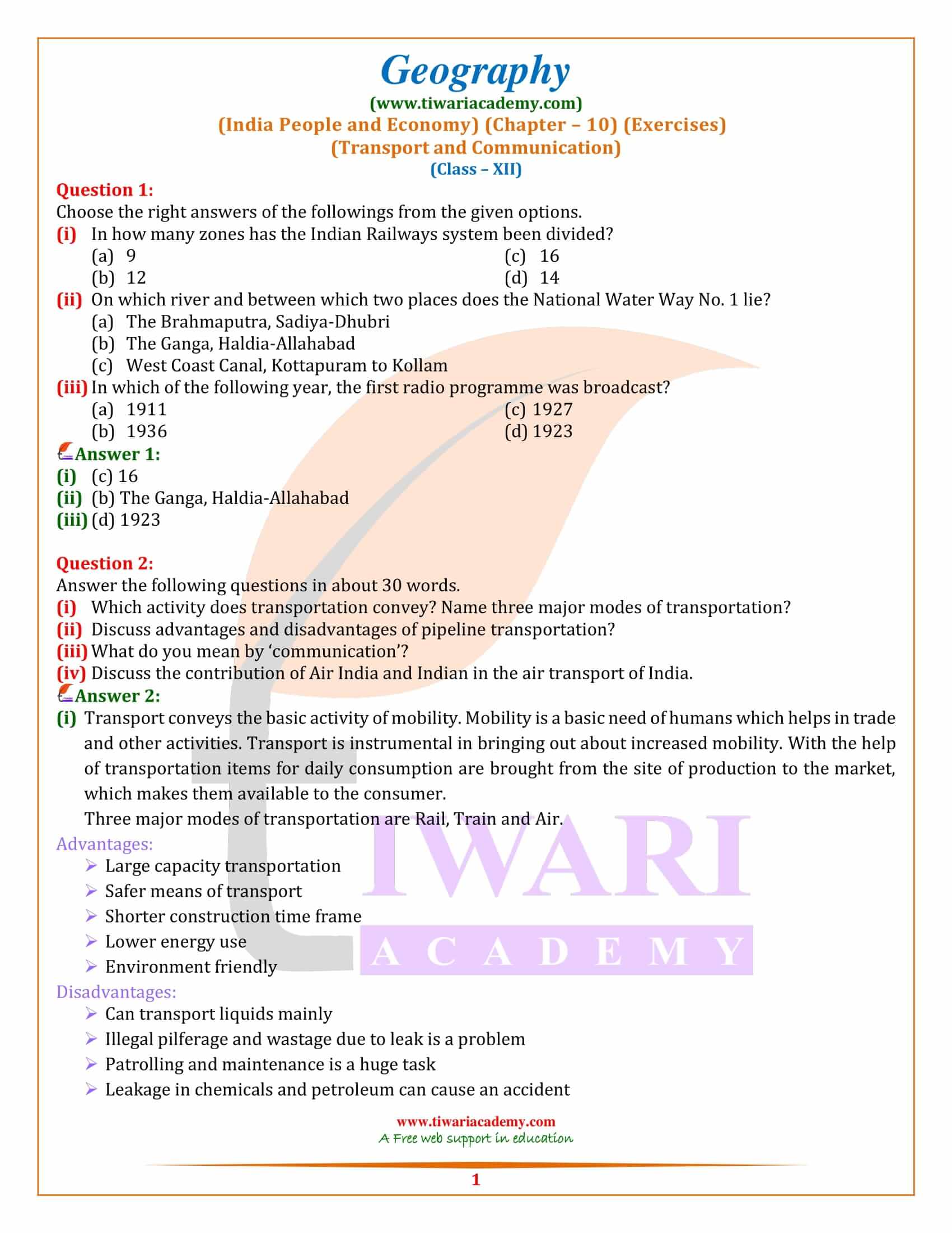 NCERT Solutions for Class 12 Geography Chapter 10