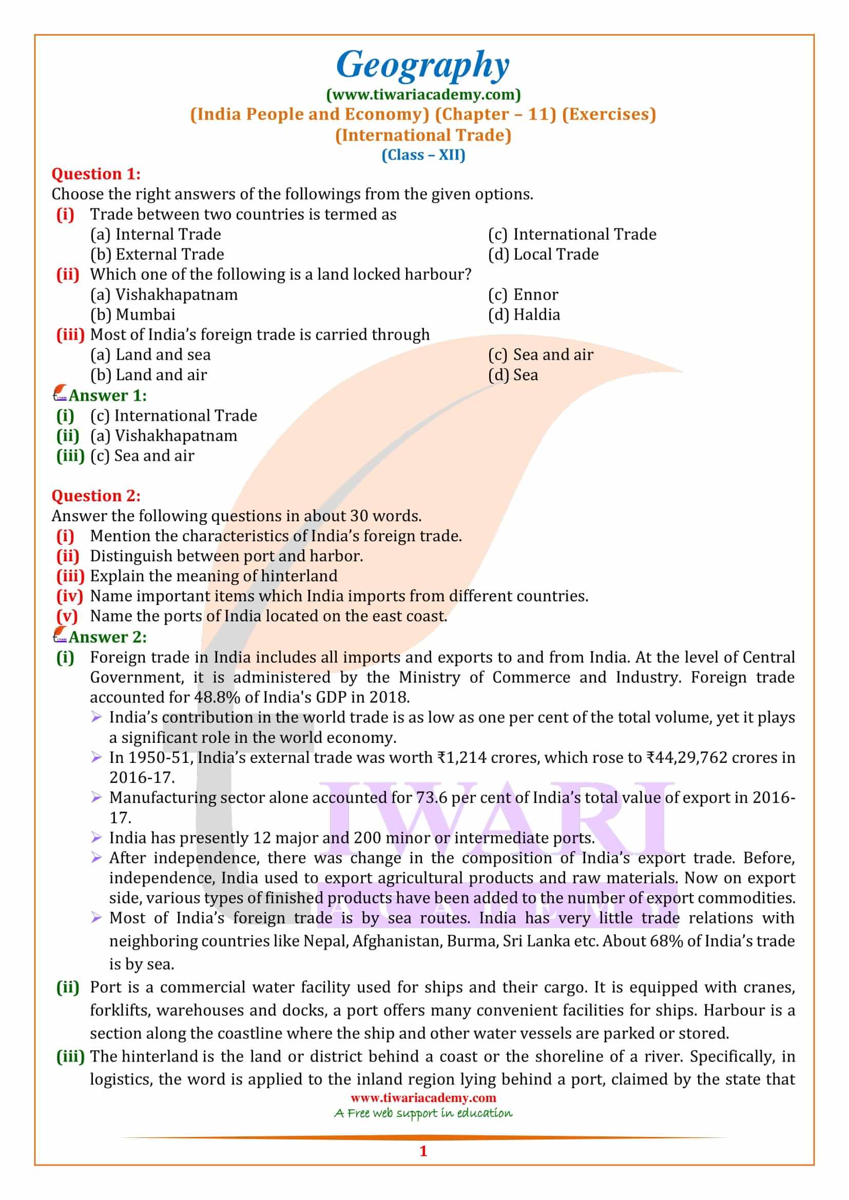 NCERT Solutions for Class 12 Geography Chapter 11