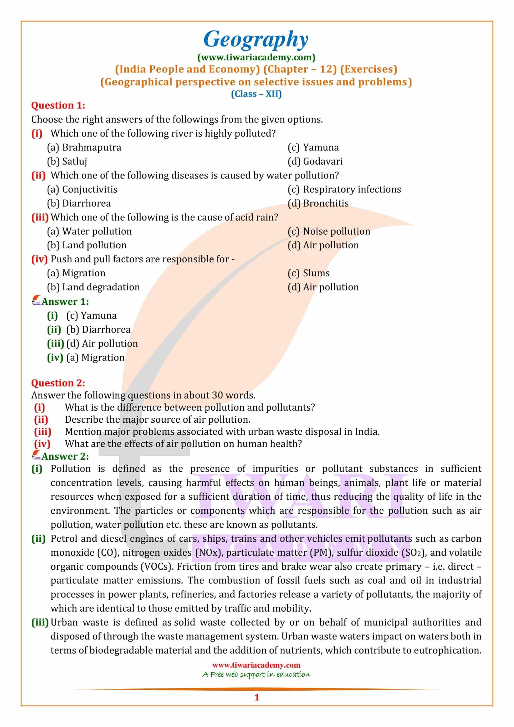 NCERT Solutions for Class 12 Geography Chapter 12