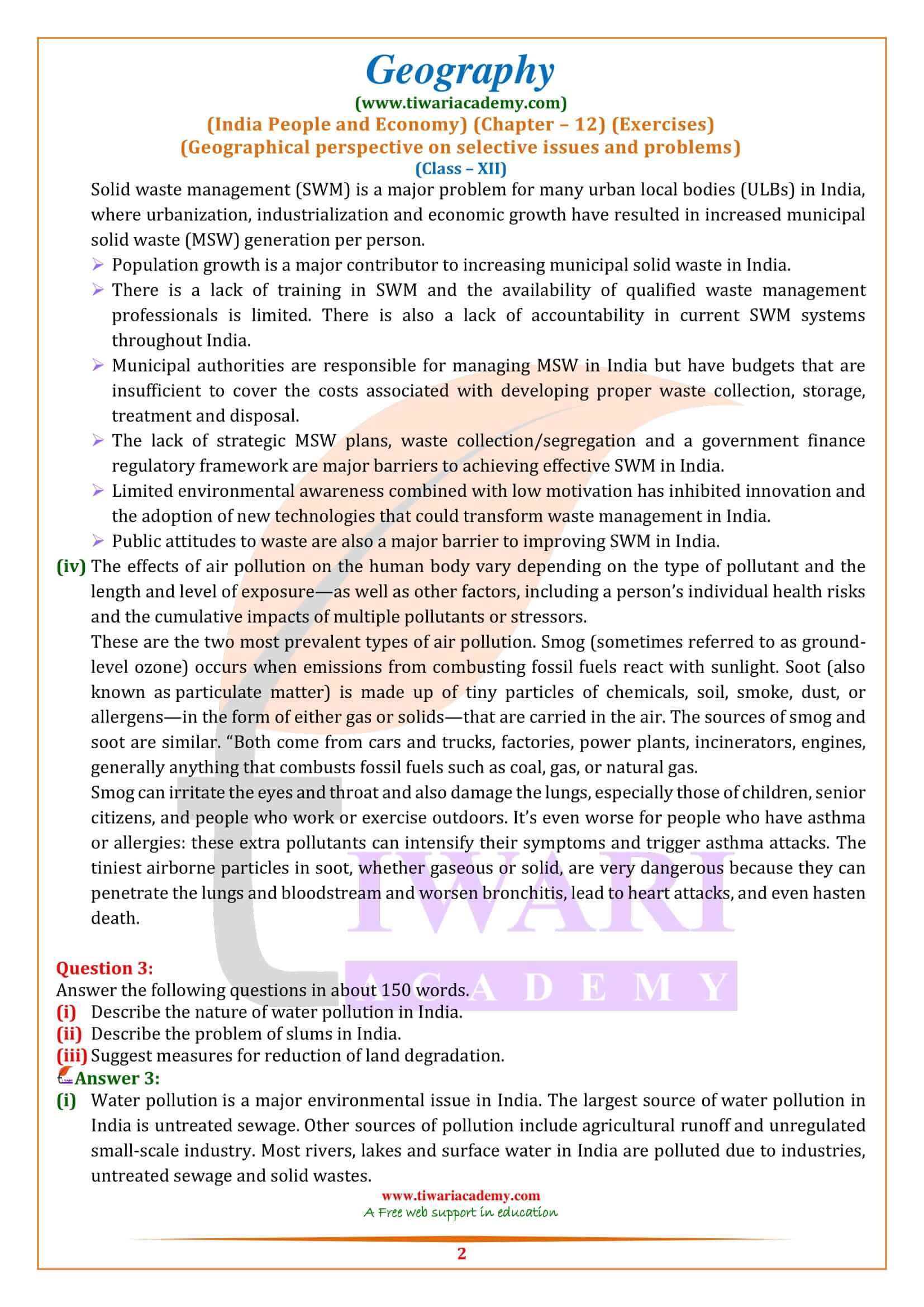 NCERT Solutions for Class 12 Geography Chapter 12 in English Medium