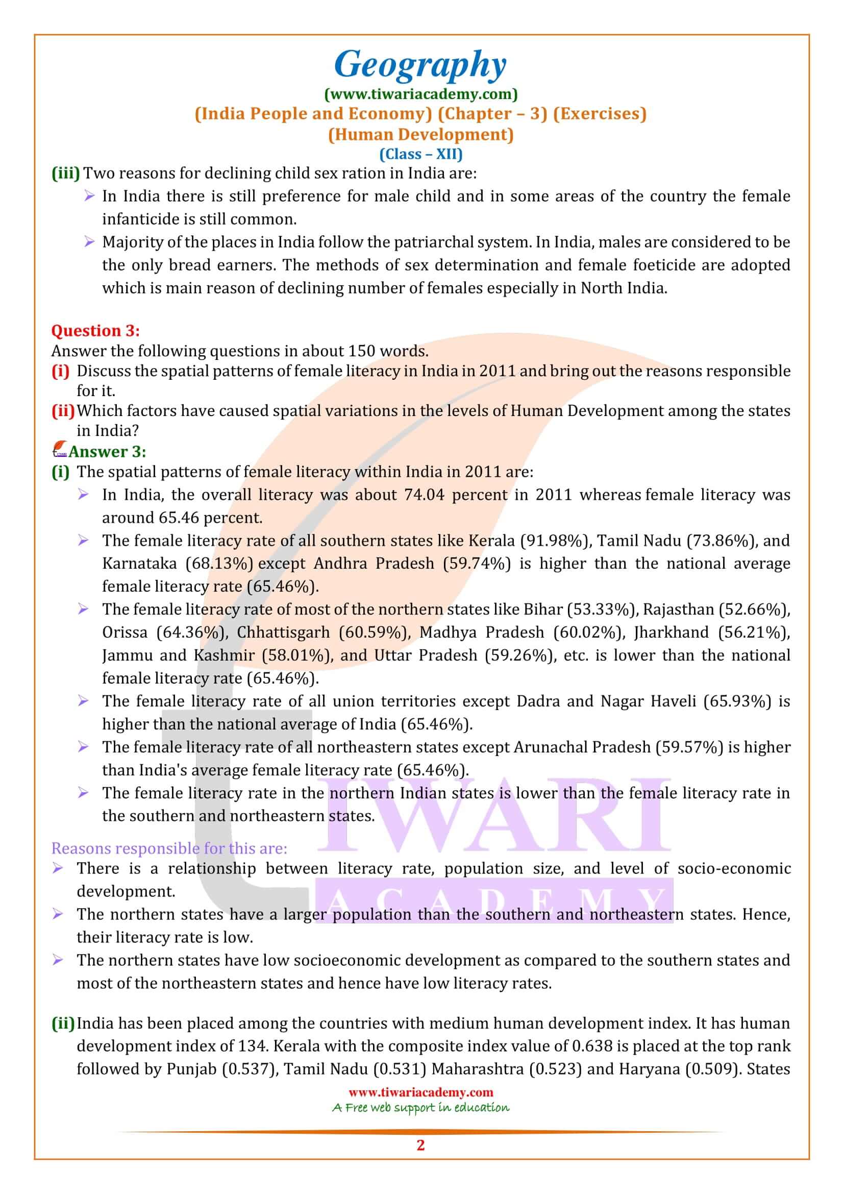 NCERT Solutions for Class 12 Geography Chapter 3 in English Medium