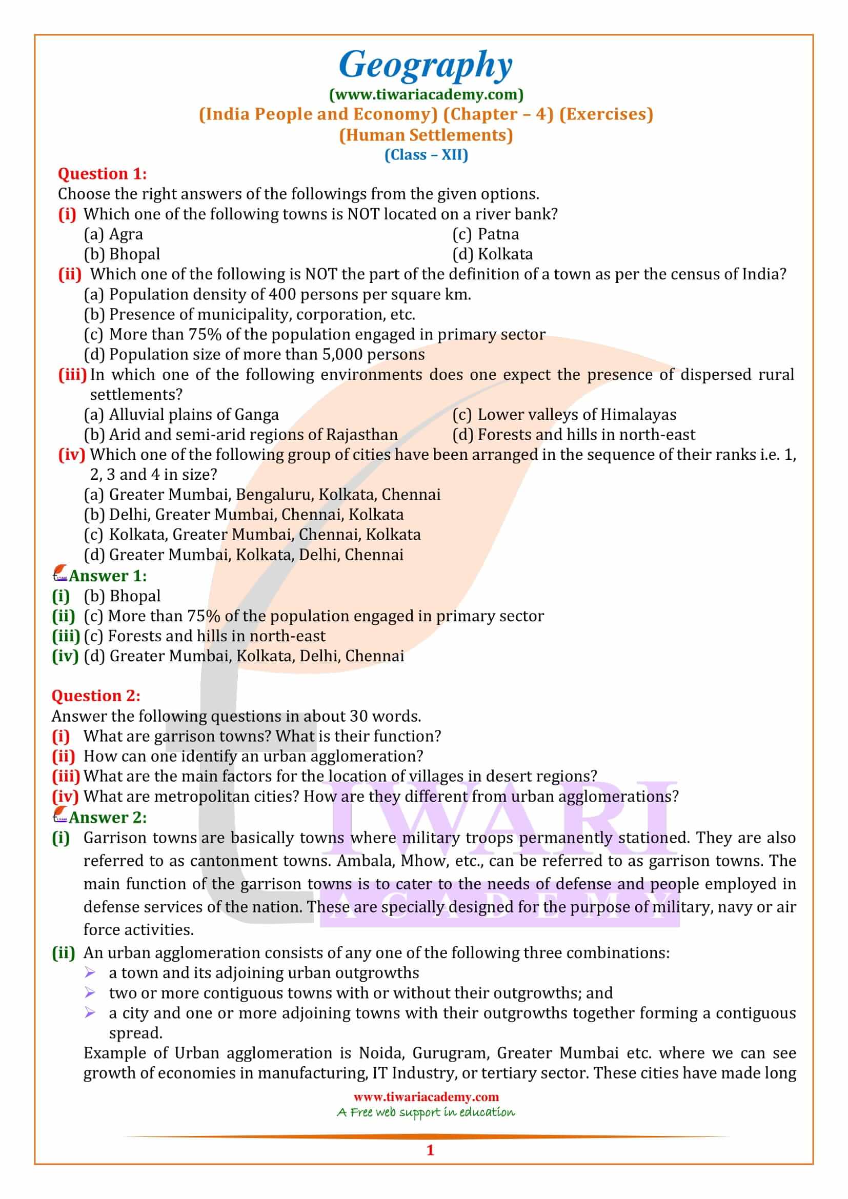 NCERT Solutions for Class 12 Geography Chapter 4
