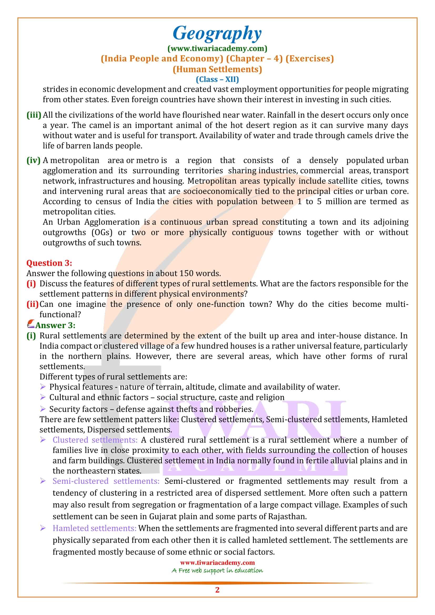 NCERT Solutions for Class 12 Geography Chapter 4 in English Medium