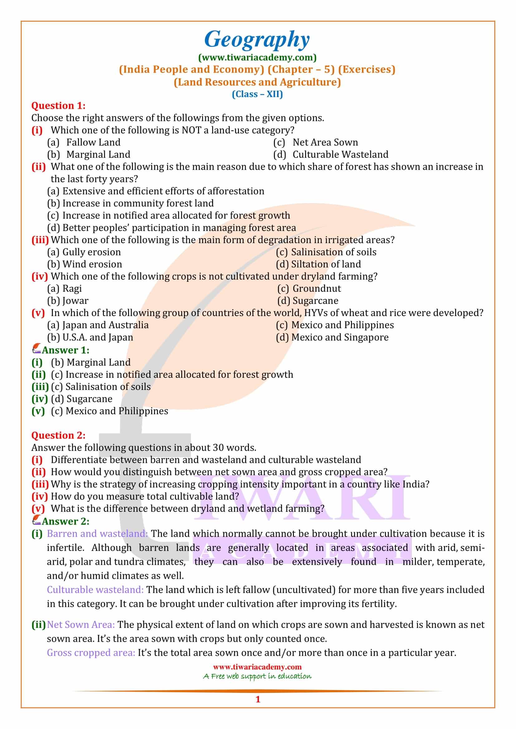 NCERT Solutions for Class 12 Geography Chapter 5