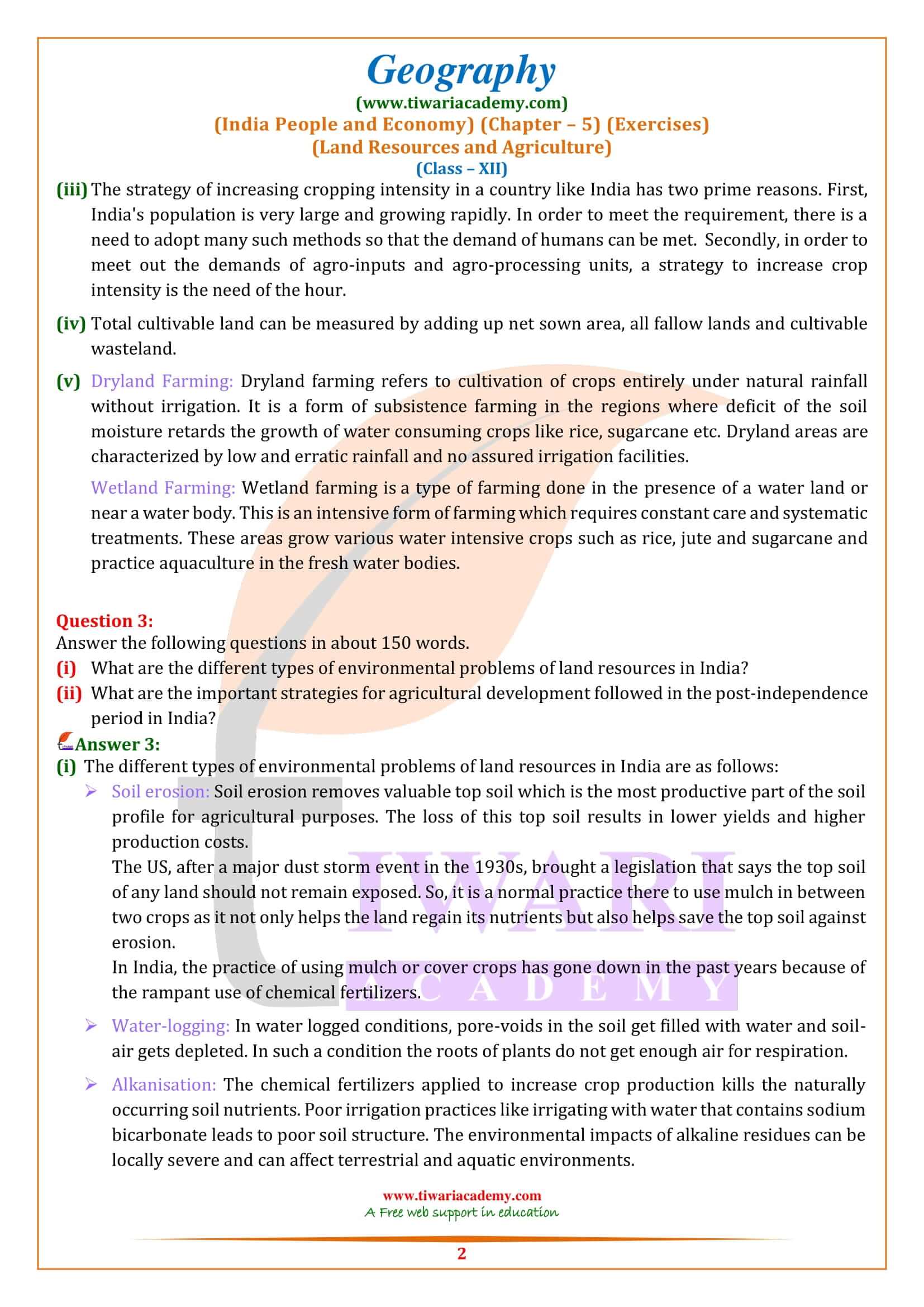 NCERT Solutions for Class 12 Geography Chapter 5 in English Medium