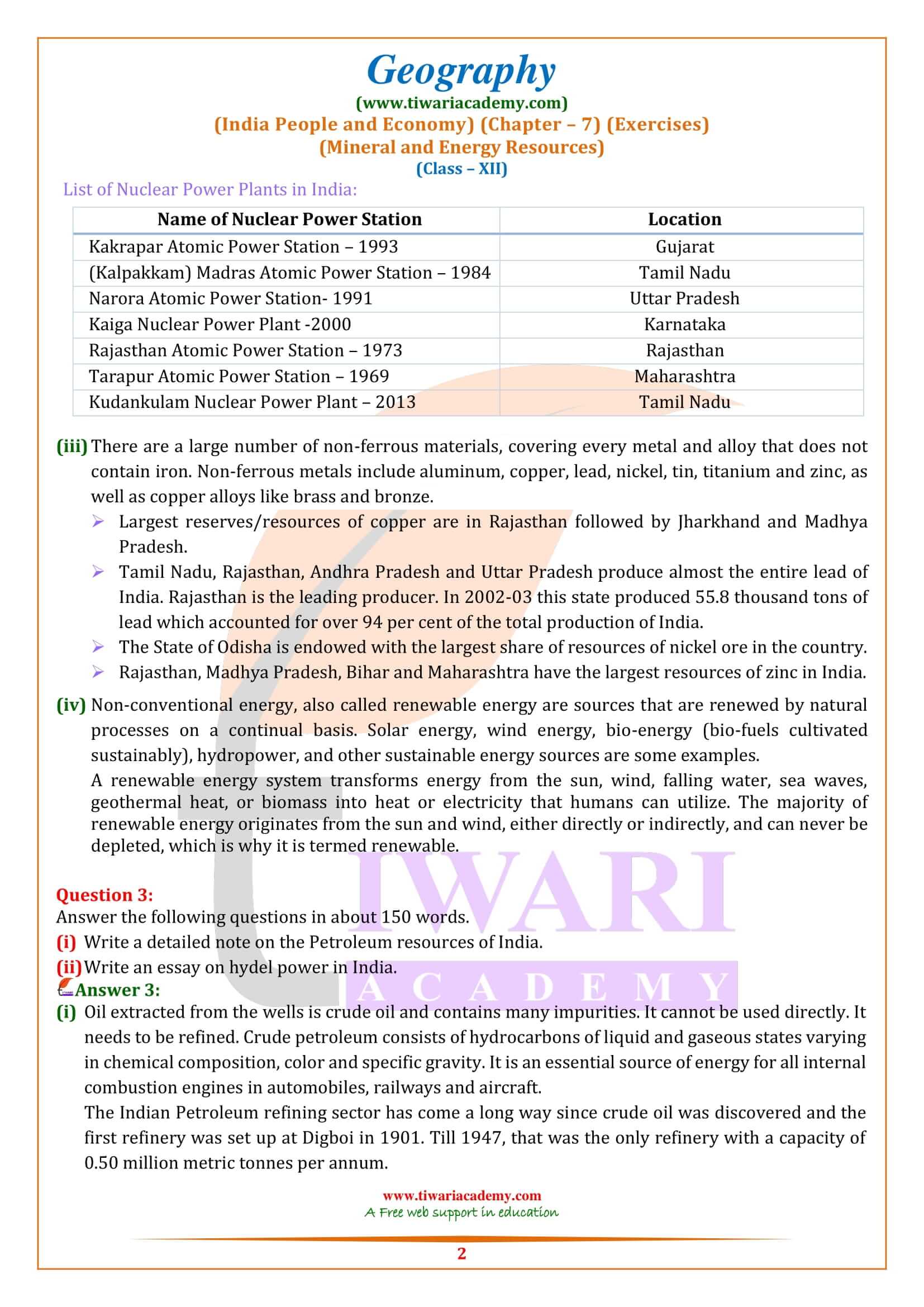 NCERT Solutions for Class 12 Geography Chapter 7 in English Medium