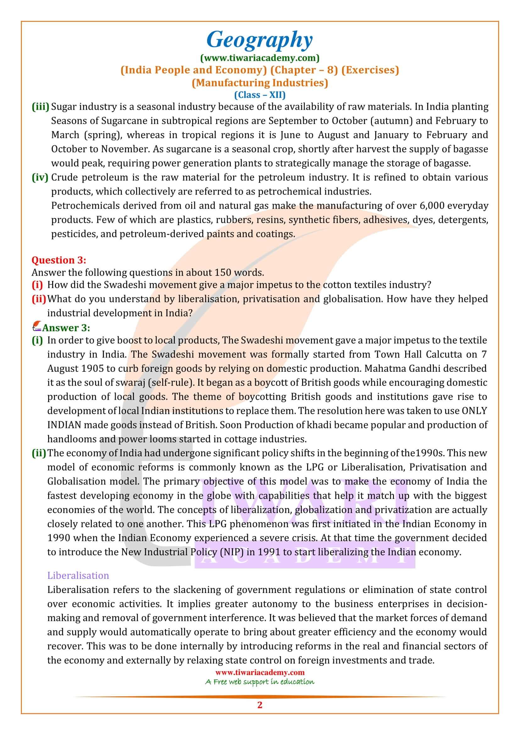 NCERT Solutions for Class 12 Geography Chapter 8 in English Medium