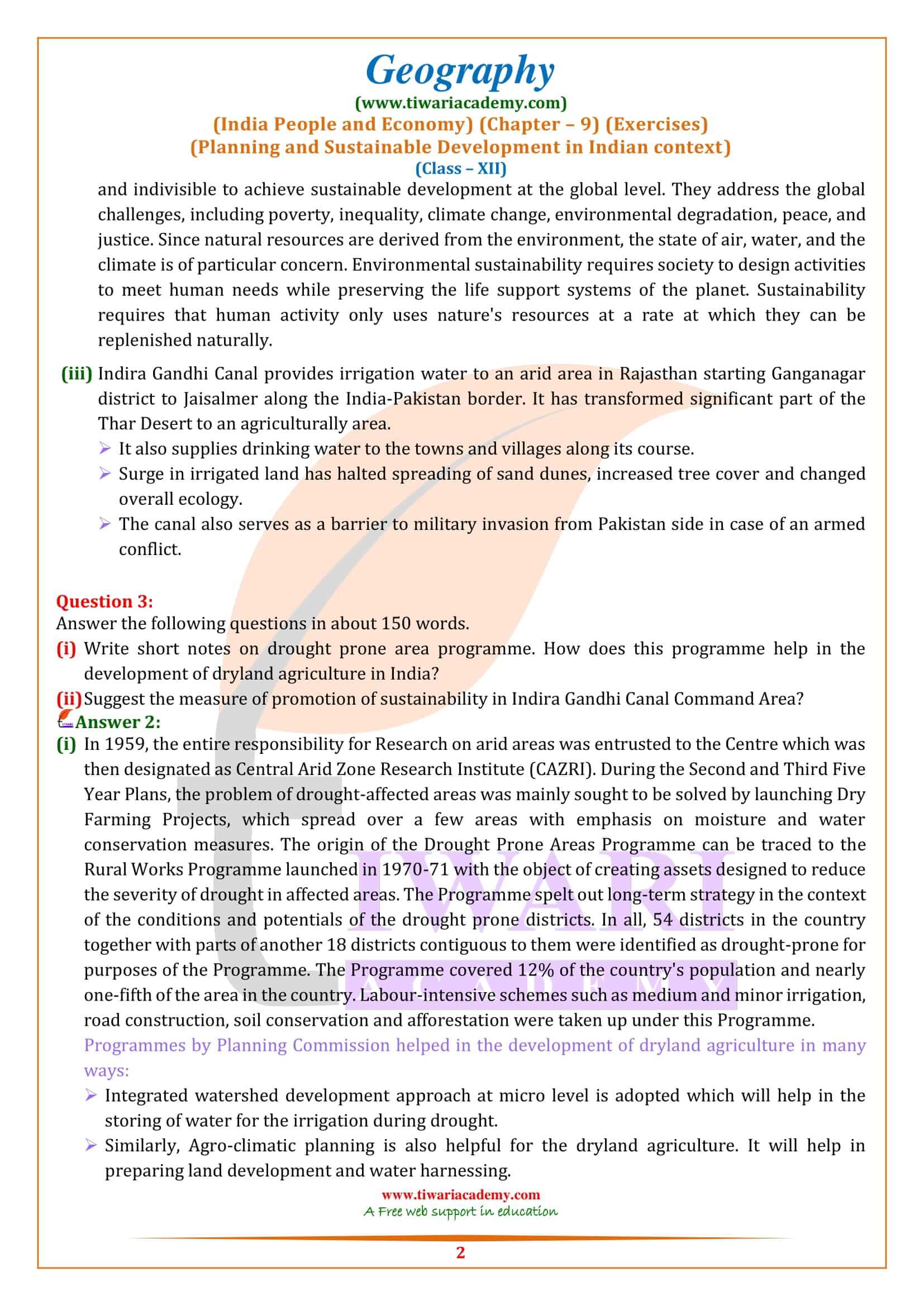 NCERT Solutions for Class 12 Geography Chapter 9 in English Medium