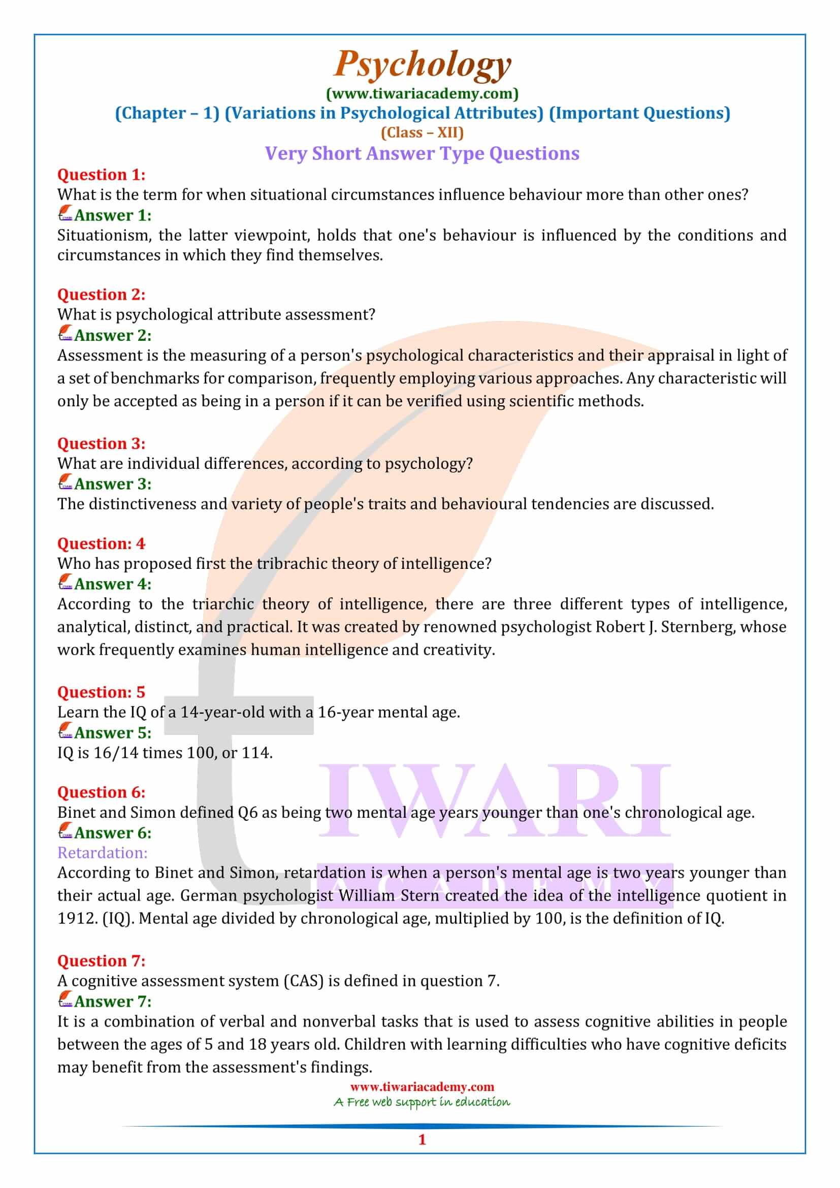 psychology case study questions and answers class 12