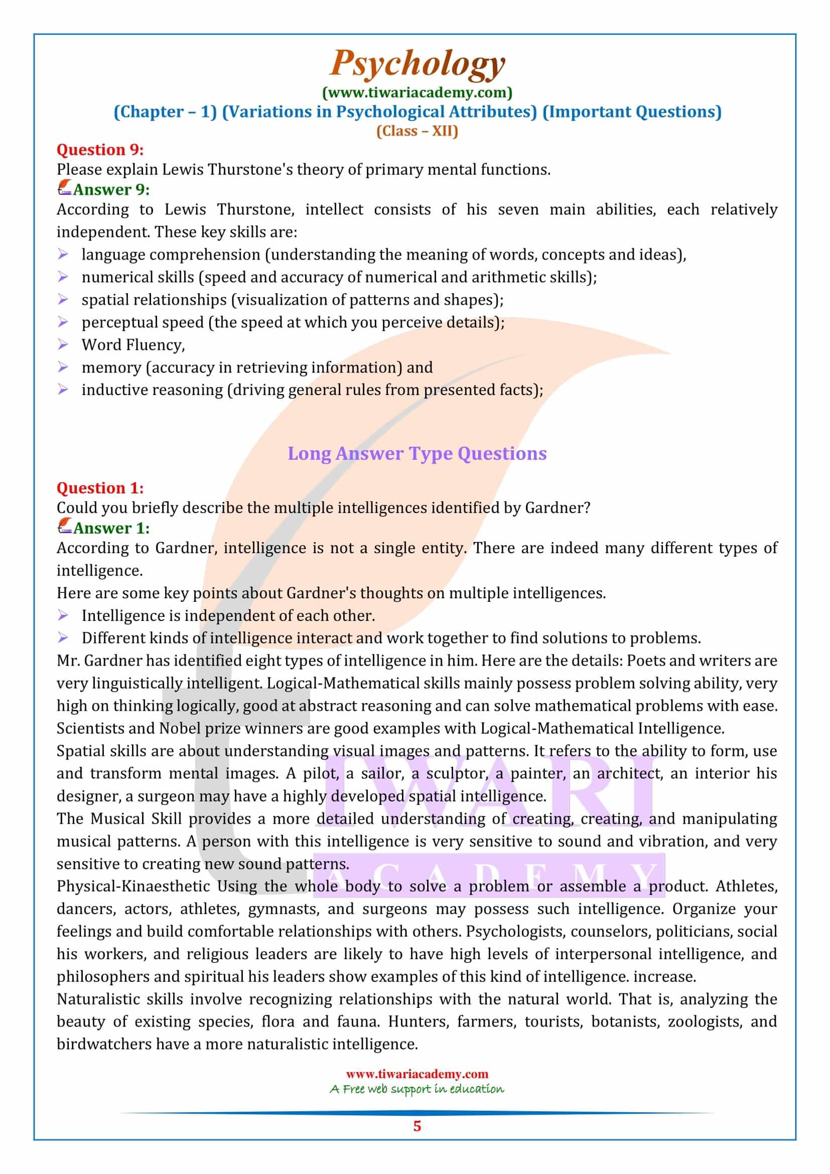 Class 12 Psychology Chapter 1 Important Short answers