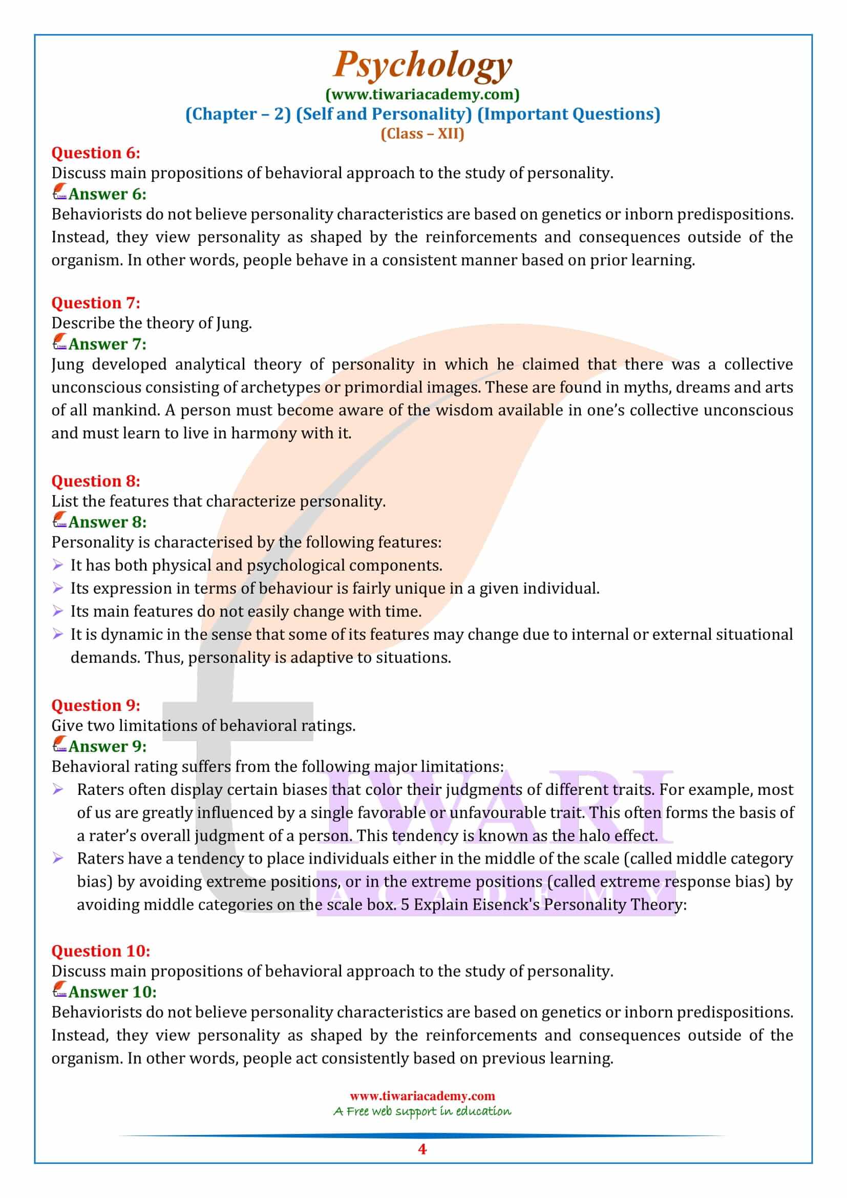 Class 12 Psychology Chapter 2 Short answer type Questions