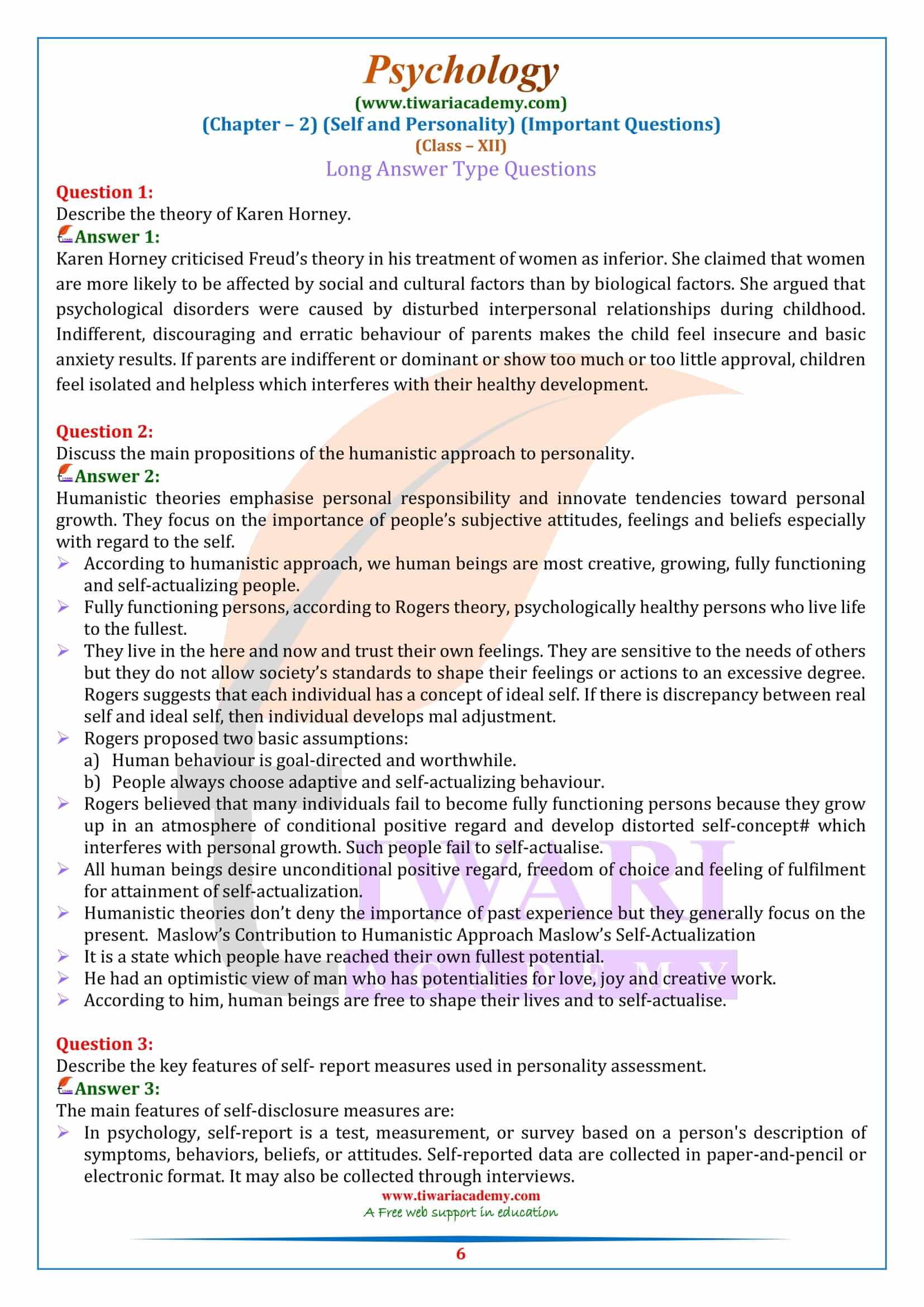 Class 12 Psychology Chapter 2 Long answer type questions